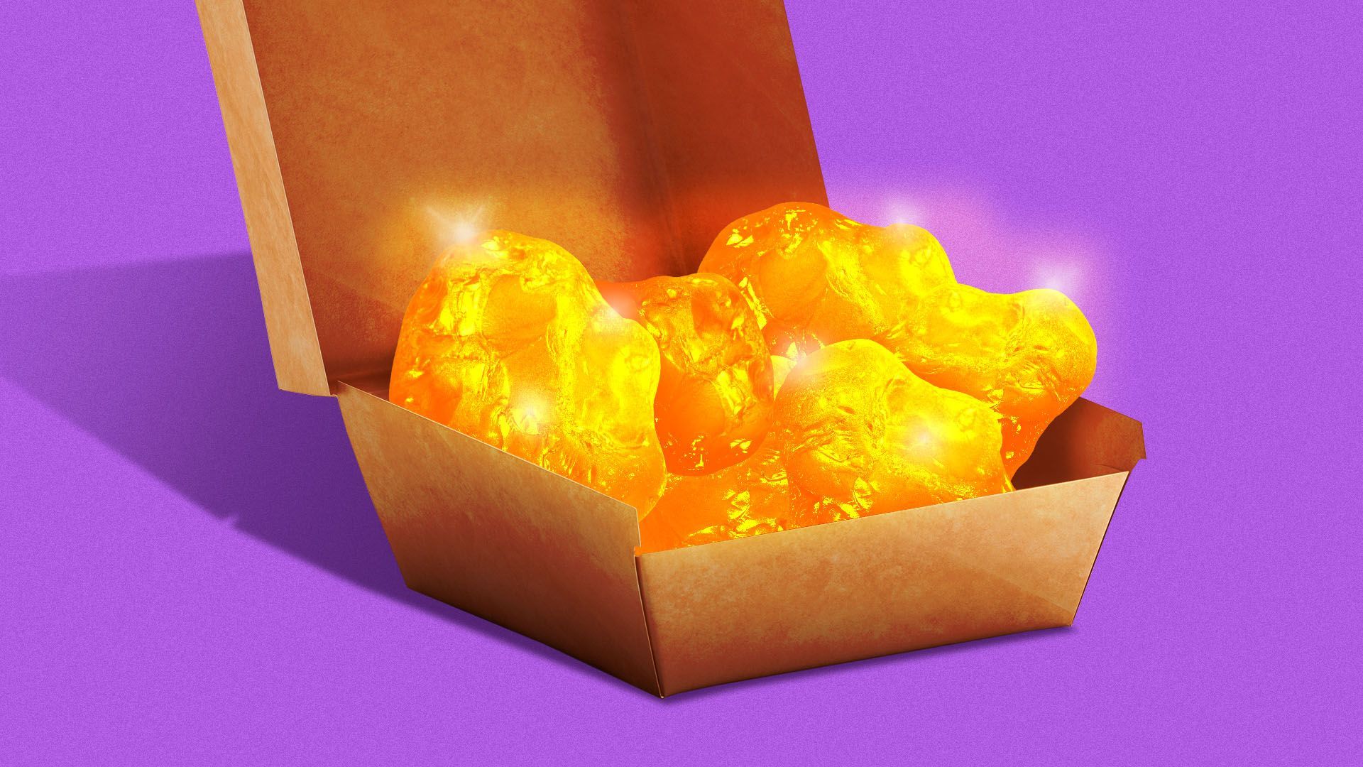 Illustration of  gold nuggets inside a fast food box