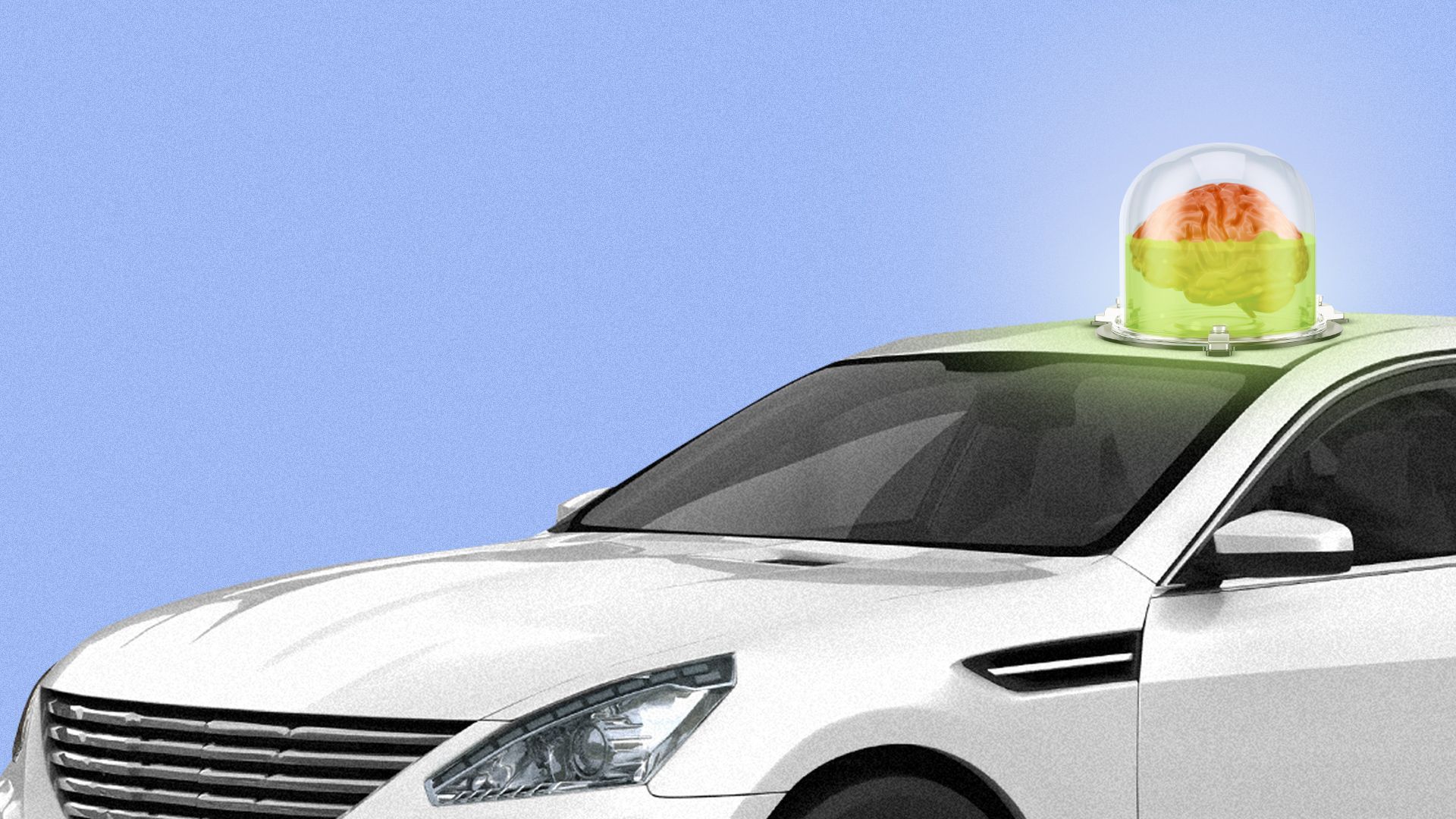 Illustration of a car with a brain at the top. 