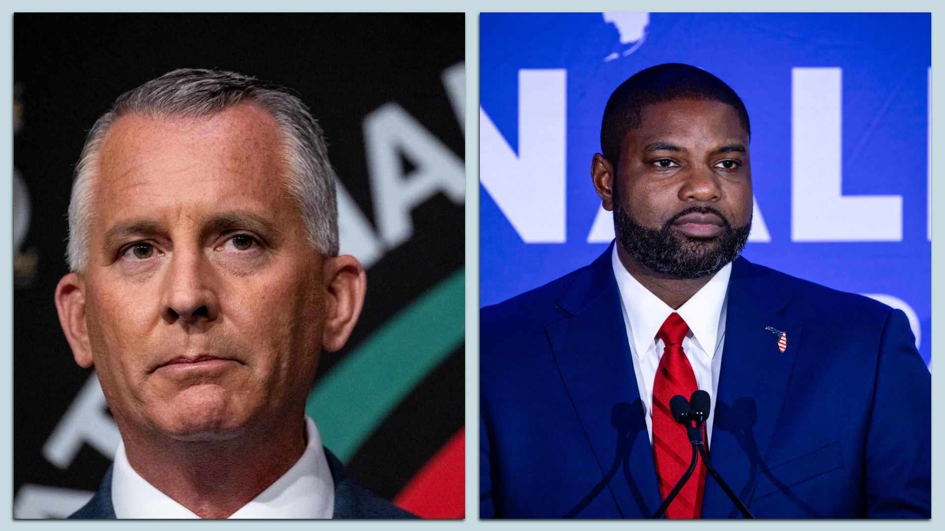 Democratic gubernatorial candidate David Jolly (left) and Republican candidate Byron Donalds. Photos: Victor J. Blue/Bloomberg via Getty Images; Eva Marie Uzcategui/Bloomberg via Getty Images