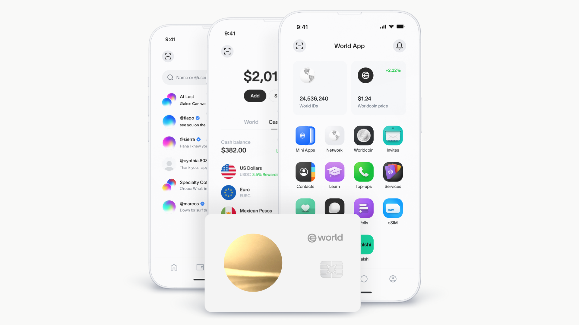 A mock-up of World's app and a forthcoming Visa-compatible credit card
