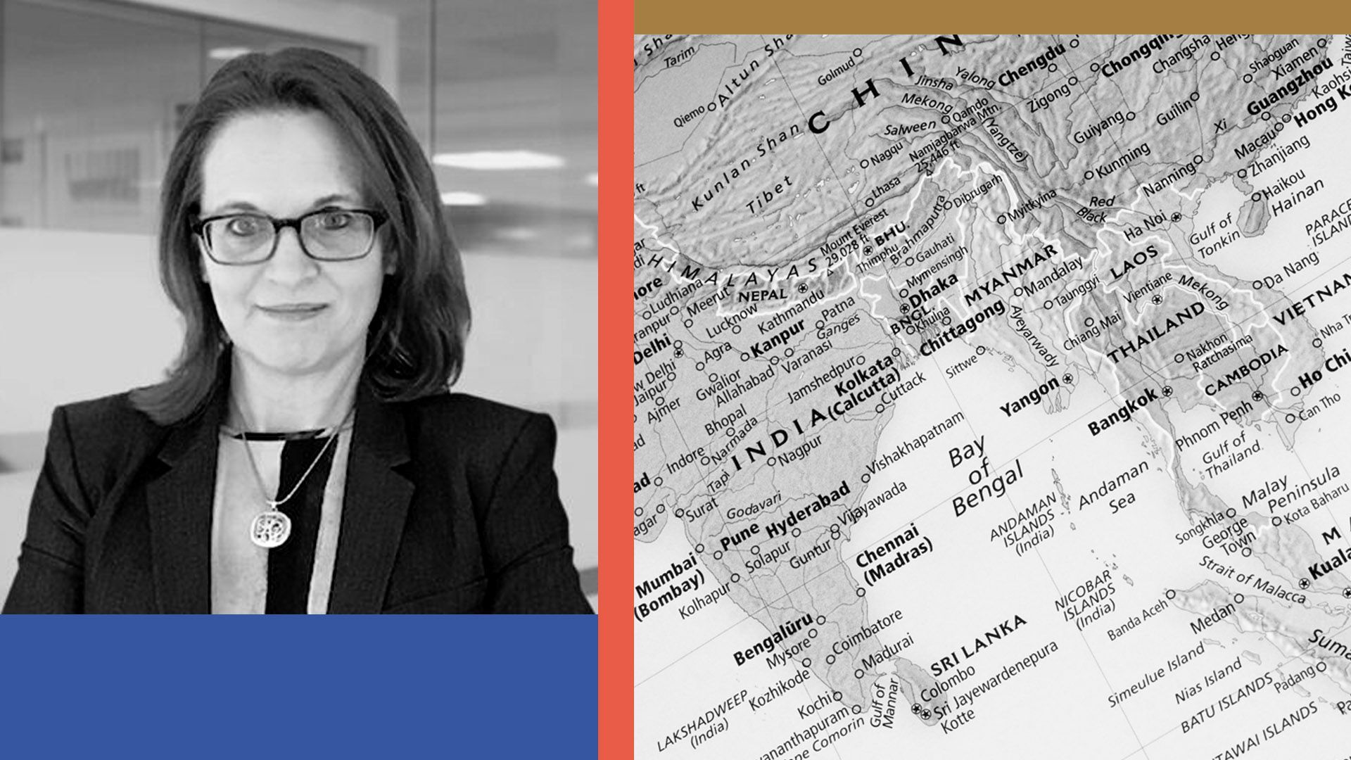 Photo illustration of Lisa Curtis and a map of the Indo-Pacific