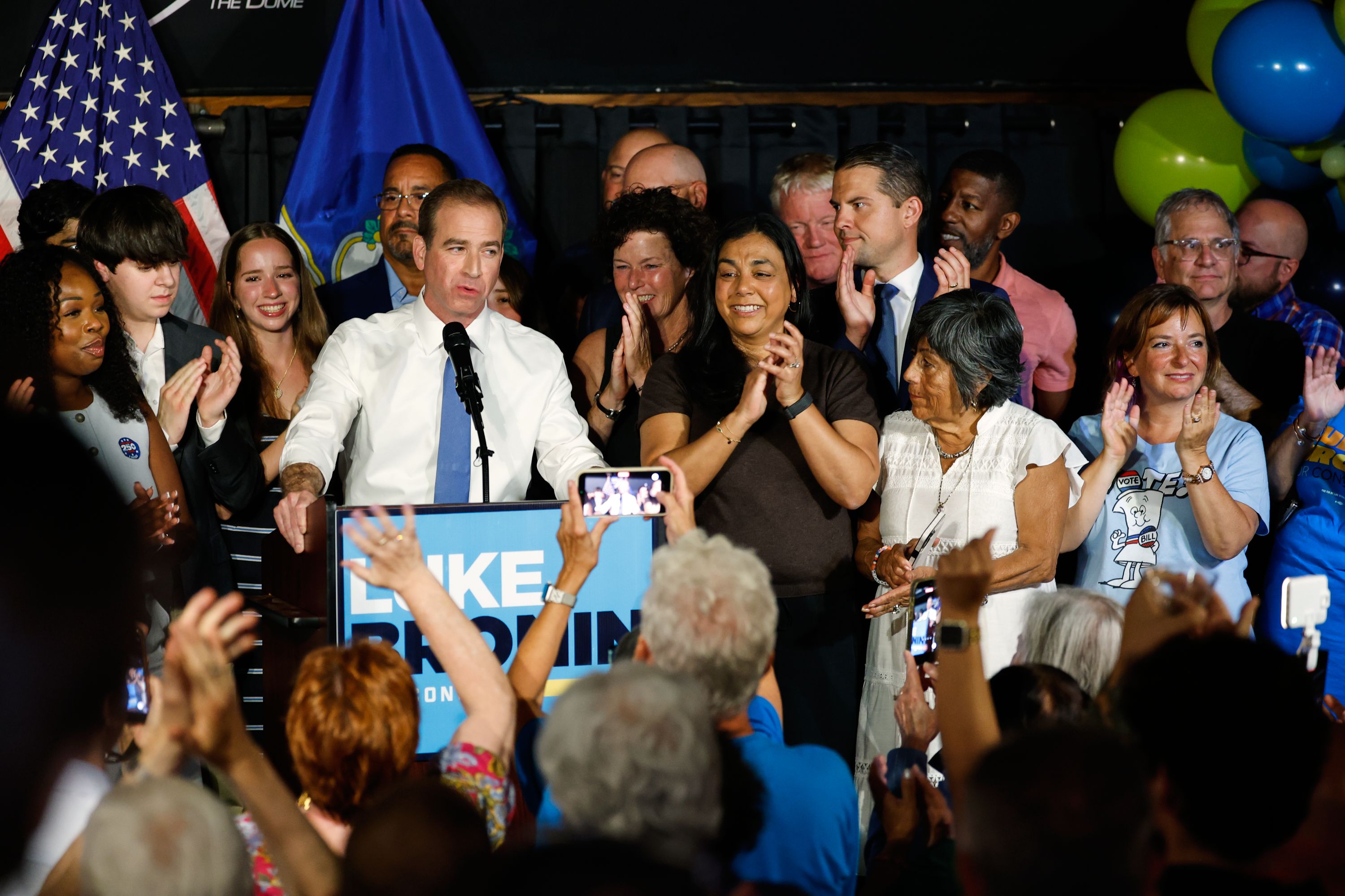 Democratic House candidate Luke Bronin speaks at an election night party in Hartford, Conn., on Tuesday after unseating Rep. John Larson.
