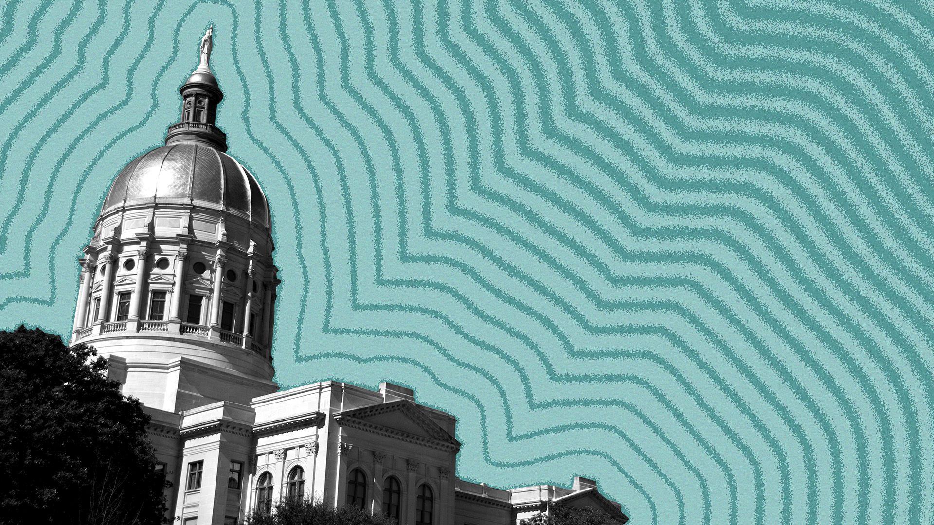 Illustration of the Georgia State Capitol with lines radiating from it.