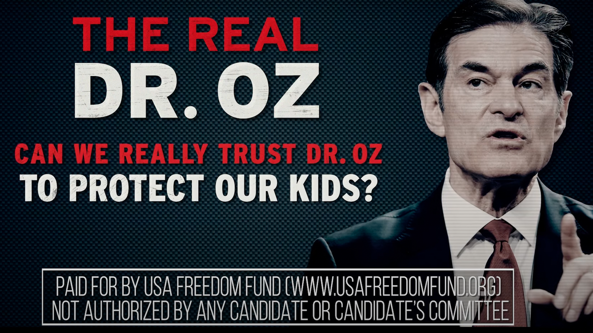 A screenshot from an ad attacking Dr. Mehmet Oz for "glorifying transgender kids."