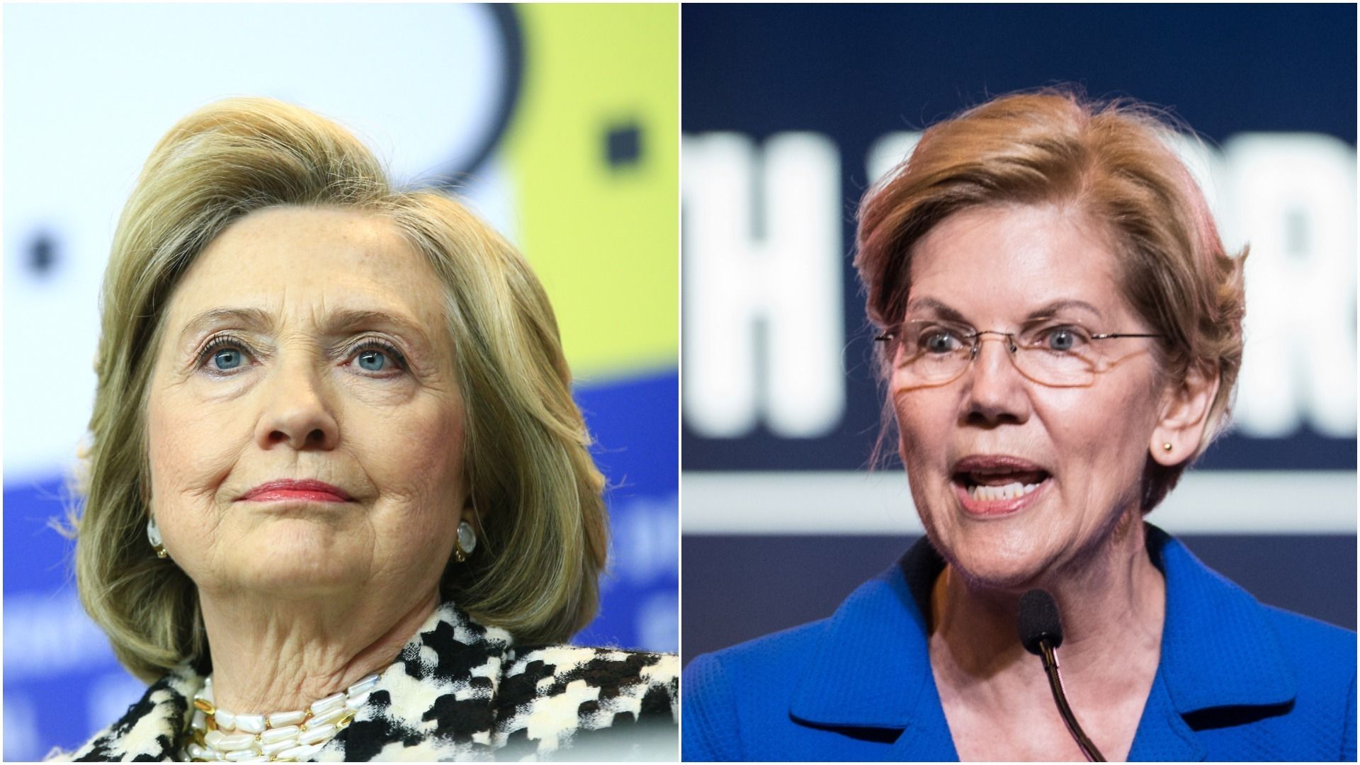 Side-by-side Images of the faces of Hillary Clinton and Elizabeth Warren 