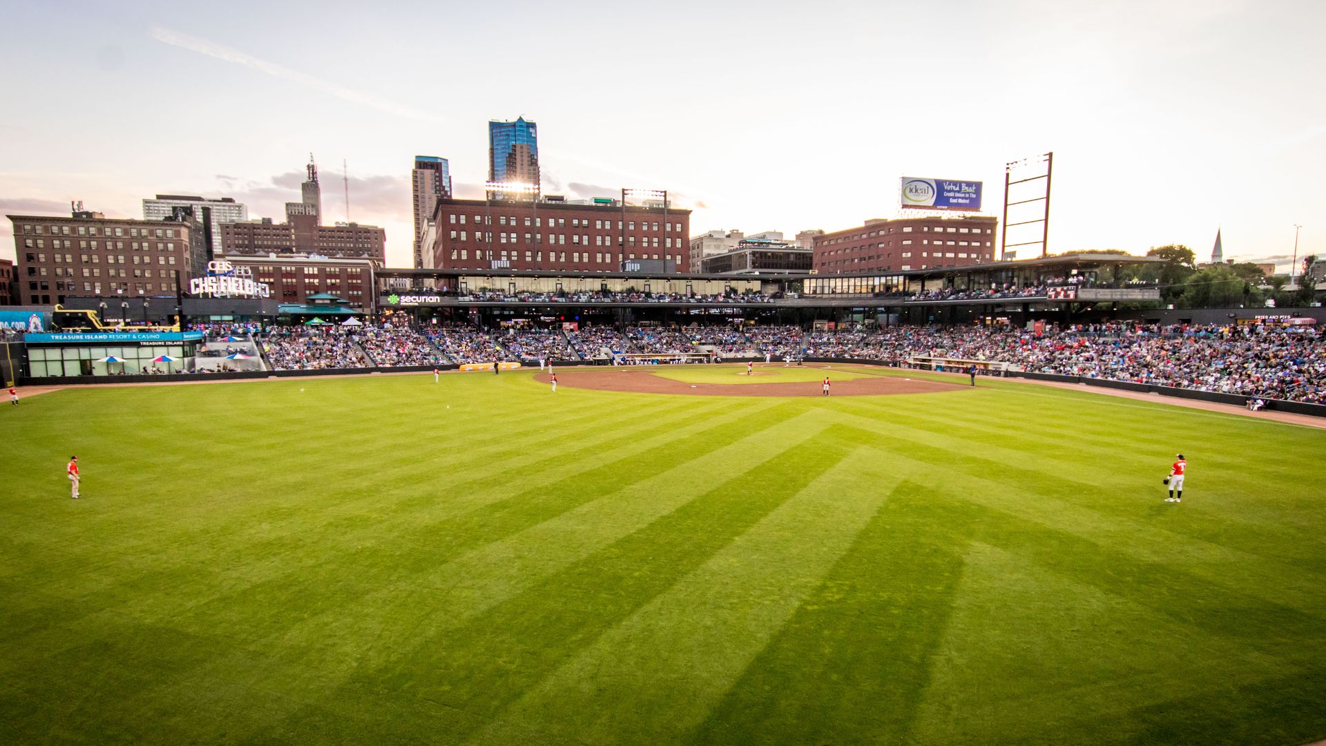 CHS Field as seen from center field, looking toward downtown St. Paul