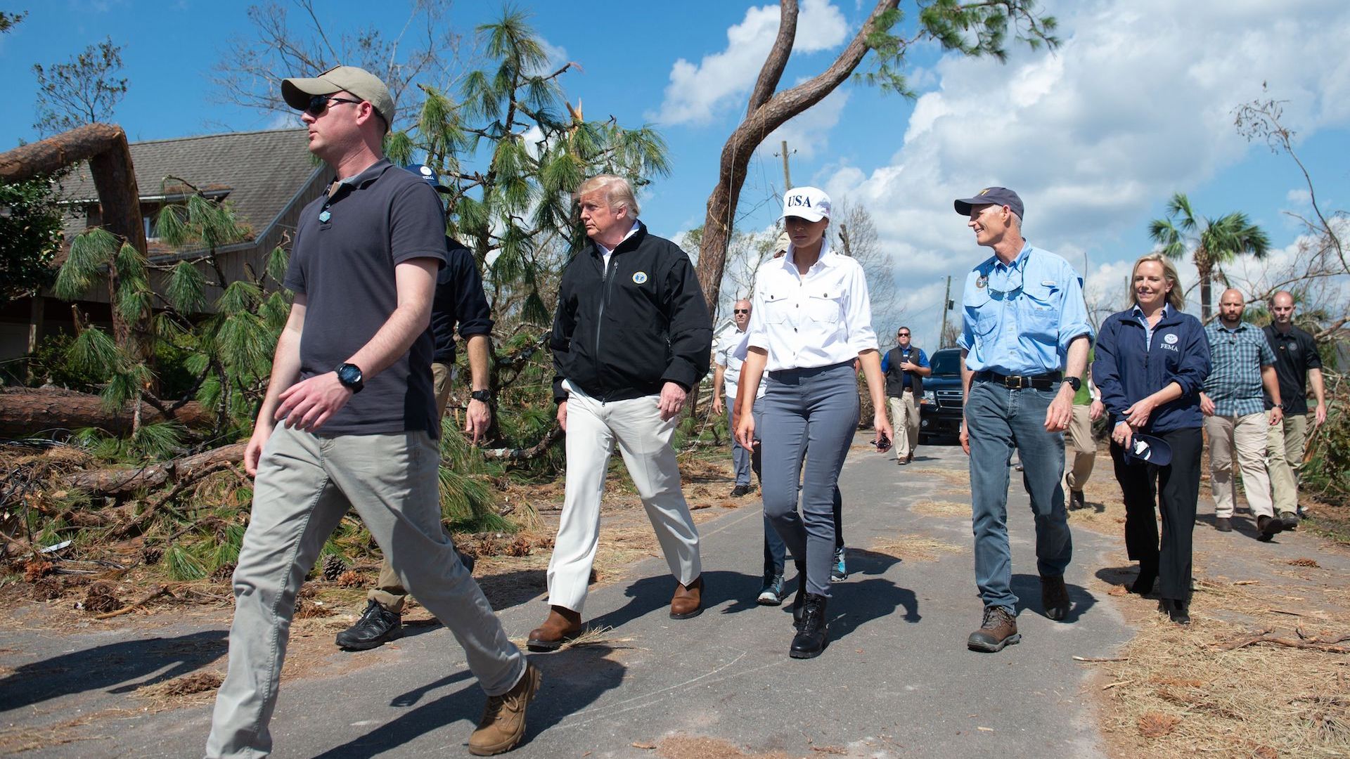 President Trump toured damage caused by Hurricane Michael on Oct. 15, 2018. Trump denied the storm was connected to climate change.