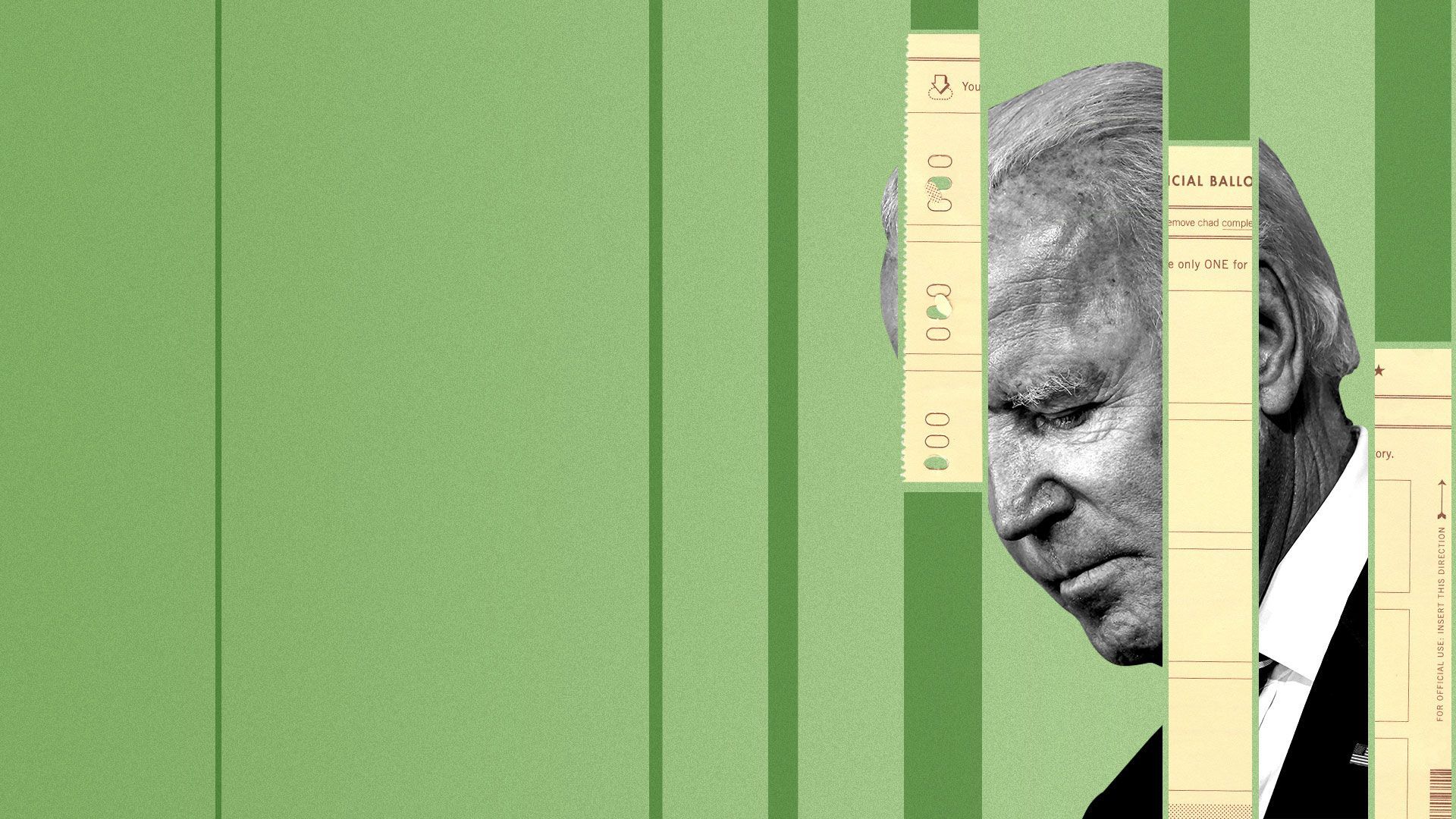 Photo illustration collage of Joe Biden and an official voting ballot