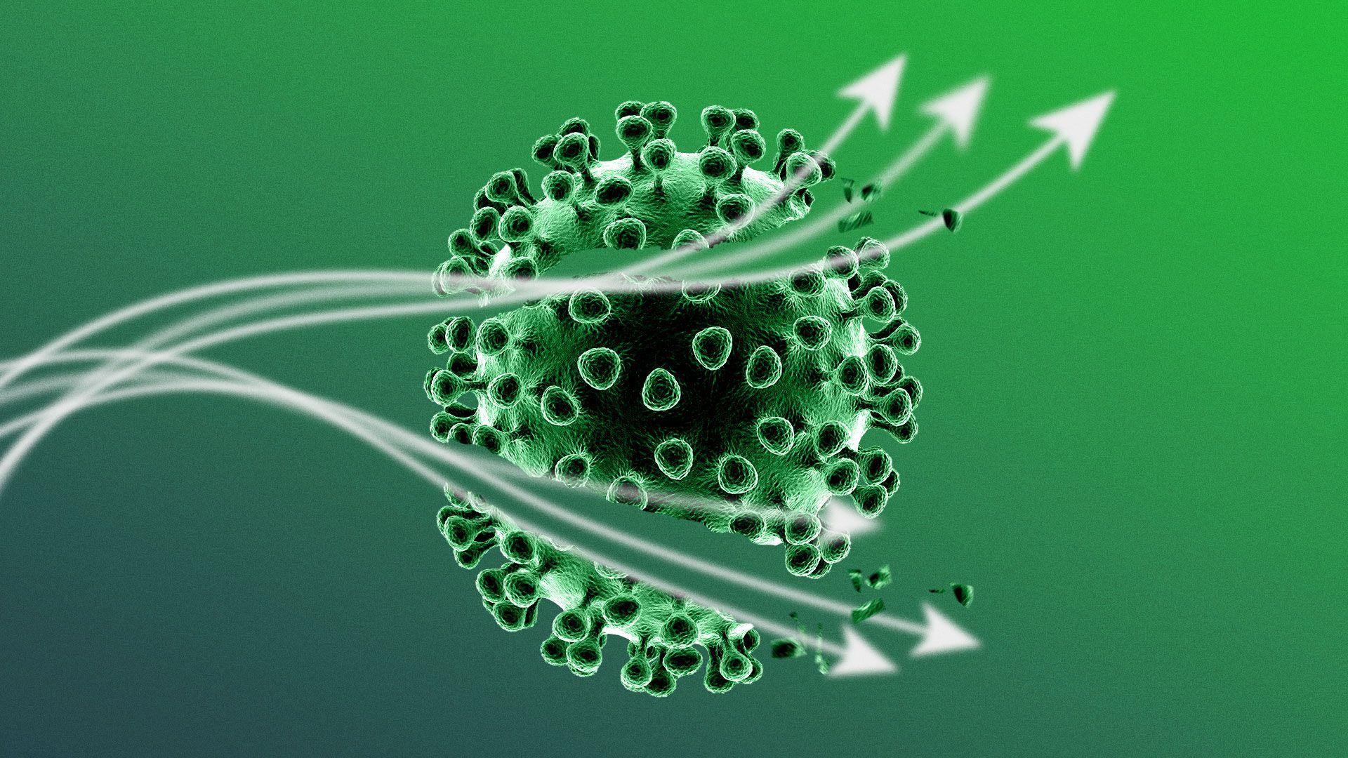 Illustration of air conditioning air waves breaking up the coronavirus