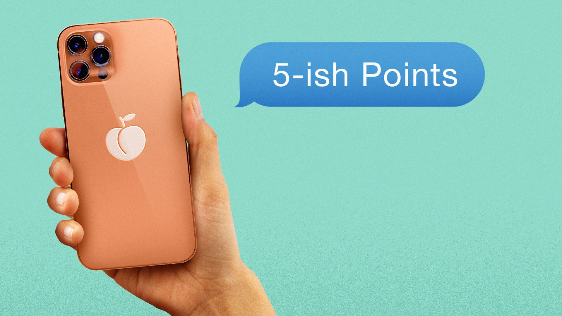 Illustration of a hand holding a smartphone with a peach engraved on the phone, and a text bubble reading "5-ish Points."