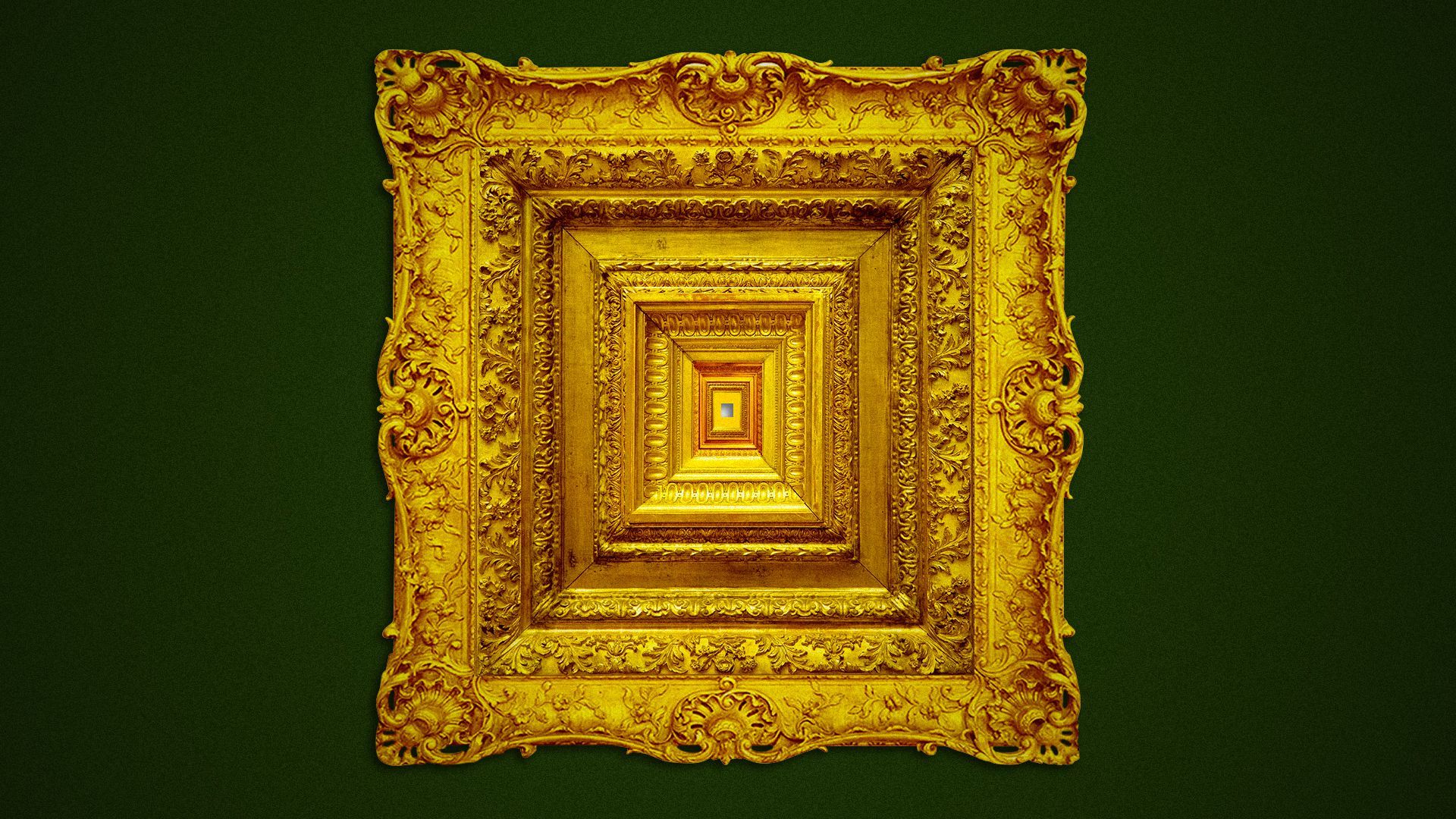 Illustration of an incredibly large and thick frame around a very small miniscule image. 