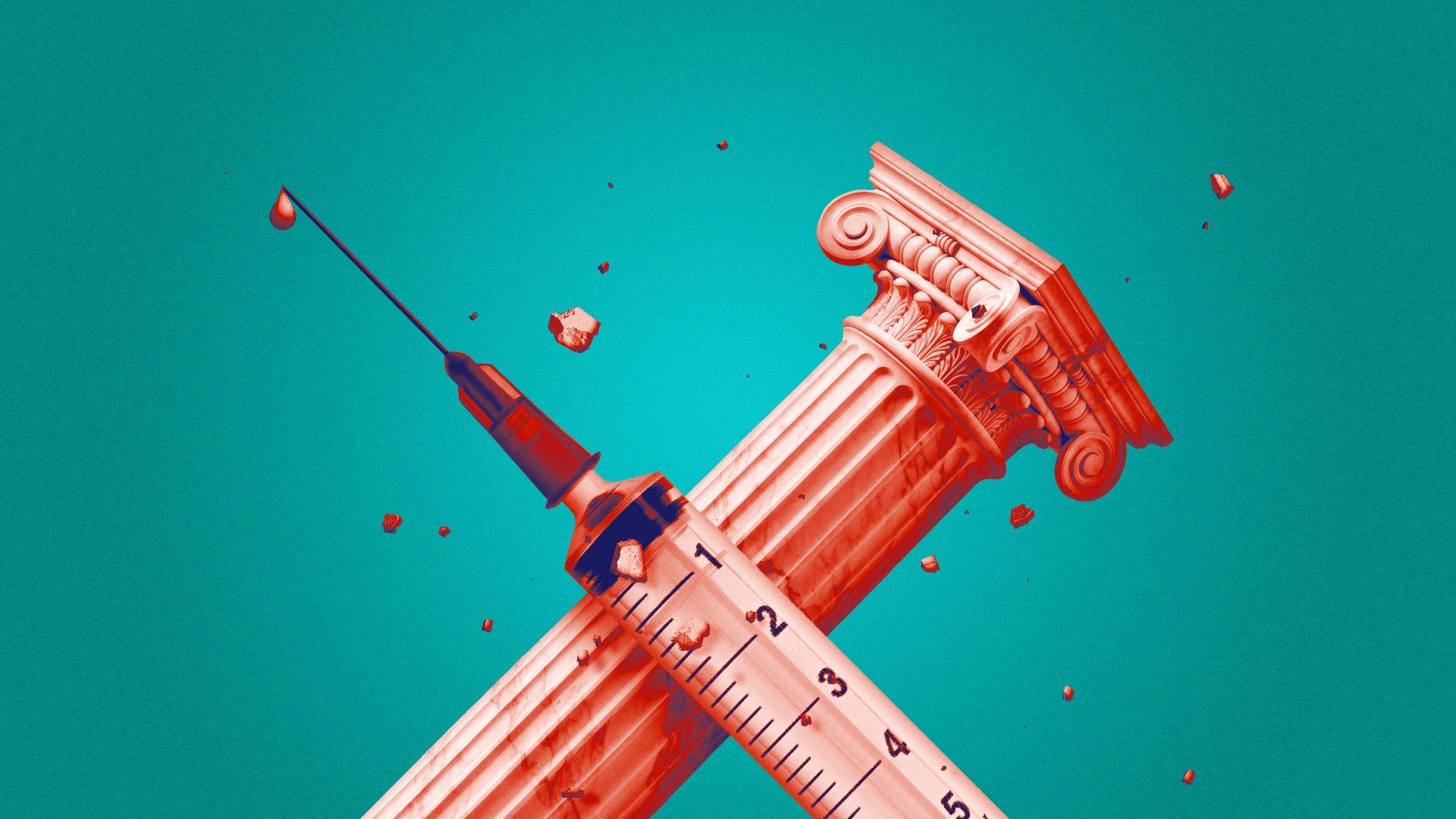 Illustration of a column and a syringe making an X.