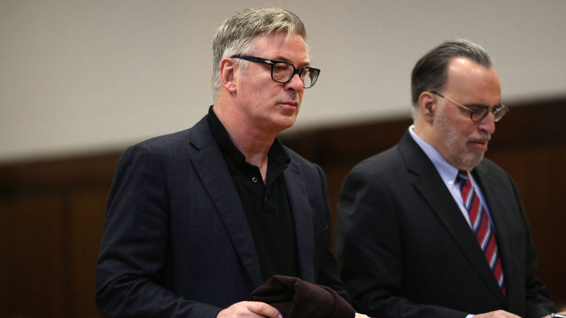 Actor Alec Baldwin (L) appears on January 23, 2019 in Manhattan Criminal Court in New York City.