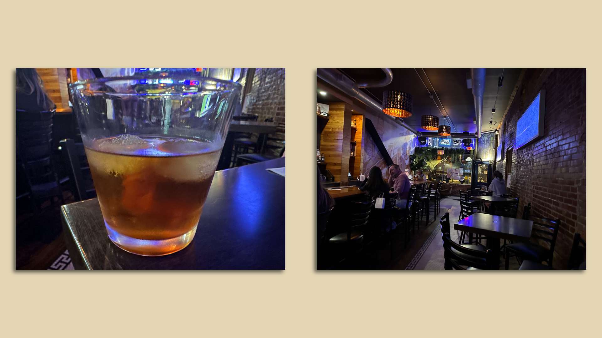 photos of drink and inside the bar