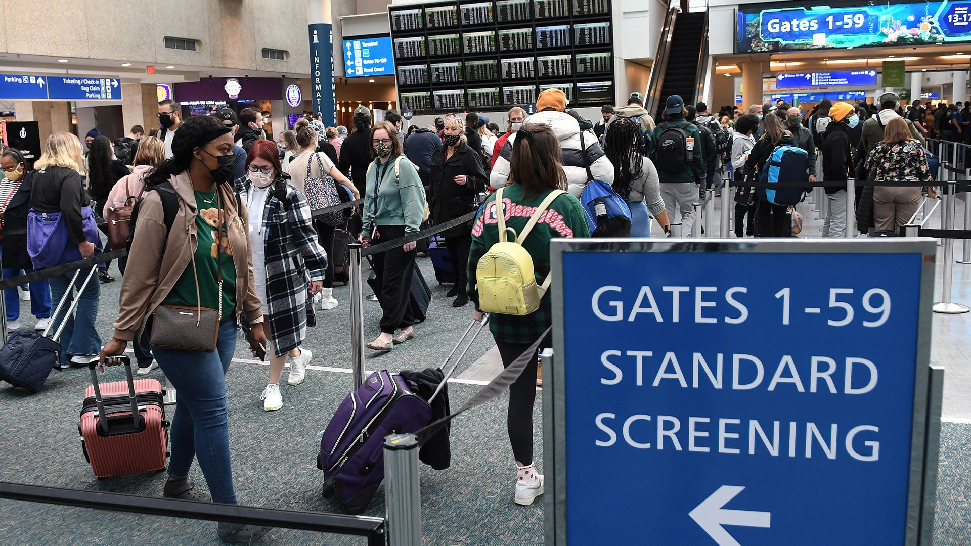 Travelers wait in a long queue at the security checkpoint of Orlando International Airport on Nov. 24.