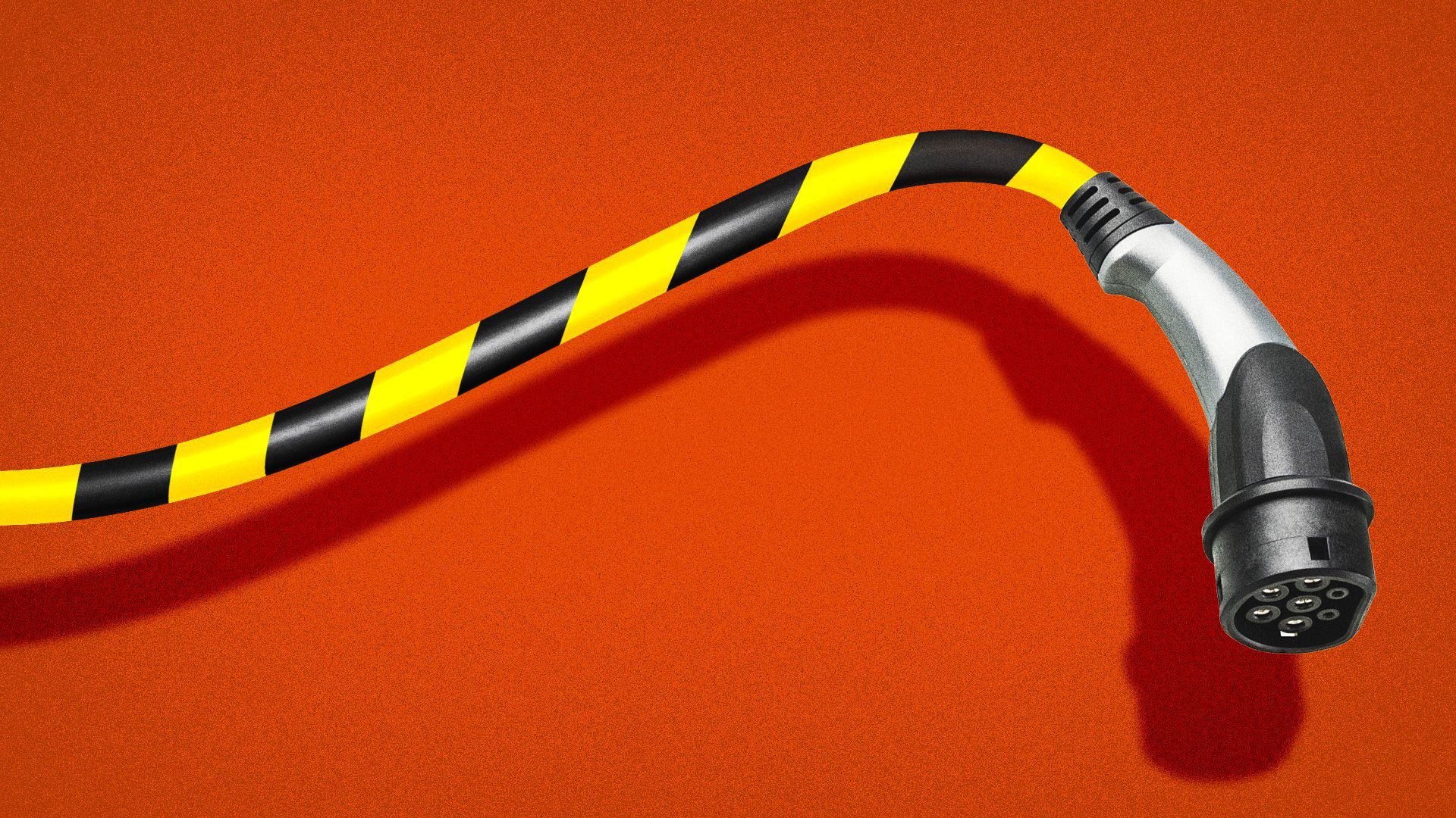 Illustration of an EV charger with yellow caution stripes on the cord. 