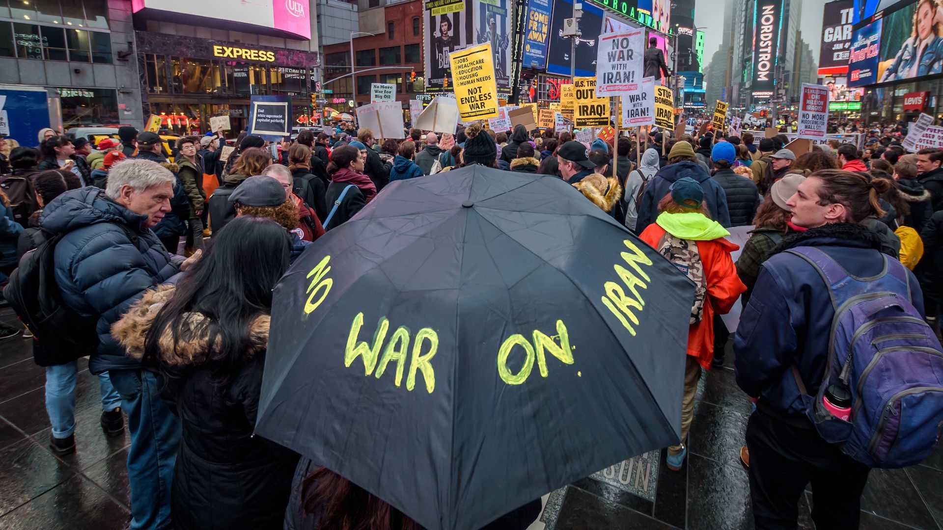 The anti-war rally in New York City's Times Square. 