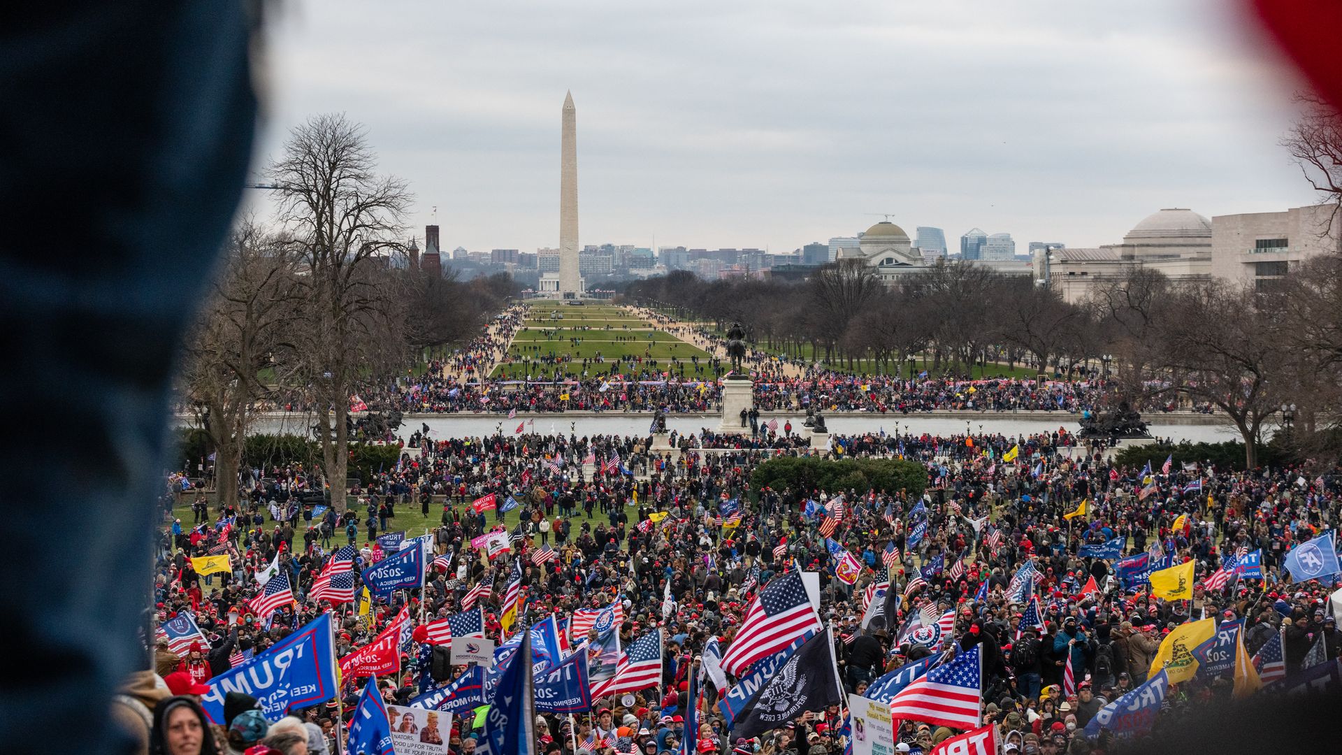A view of the National Mall from the Capitol Building during the Jan. 6 riot.