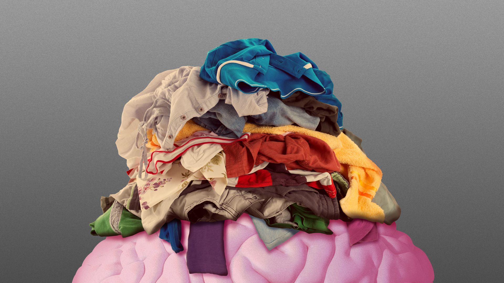 Illustration of a pile of dirty laundry sitting on top of a brain