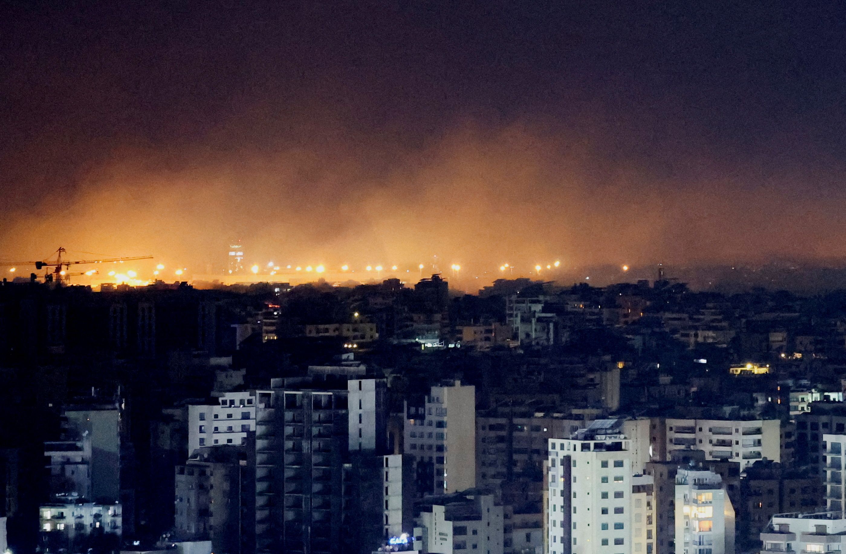 Smoke rises over Beirut's southern suburbs after a strike early today