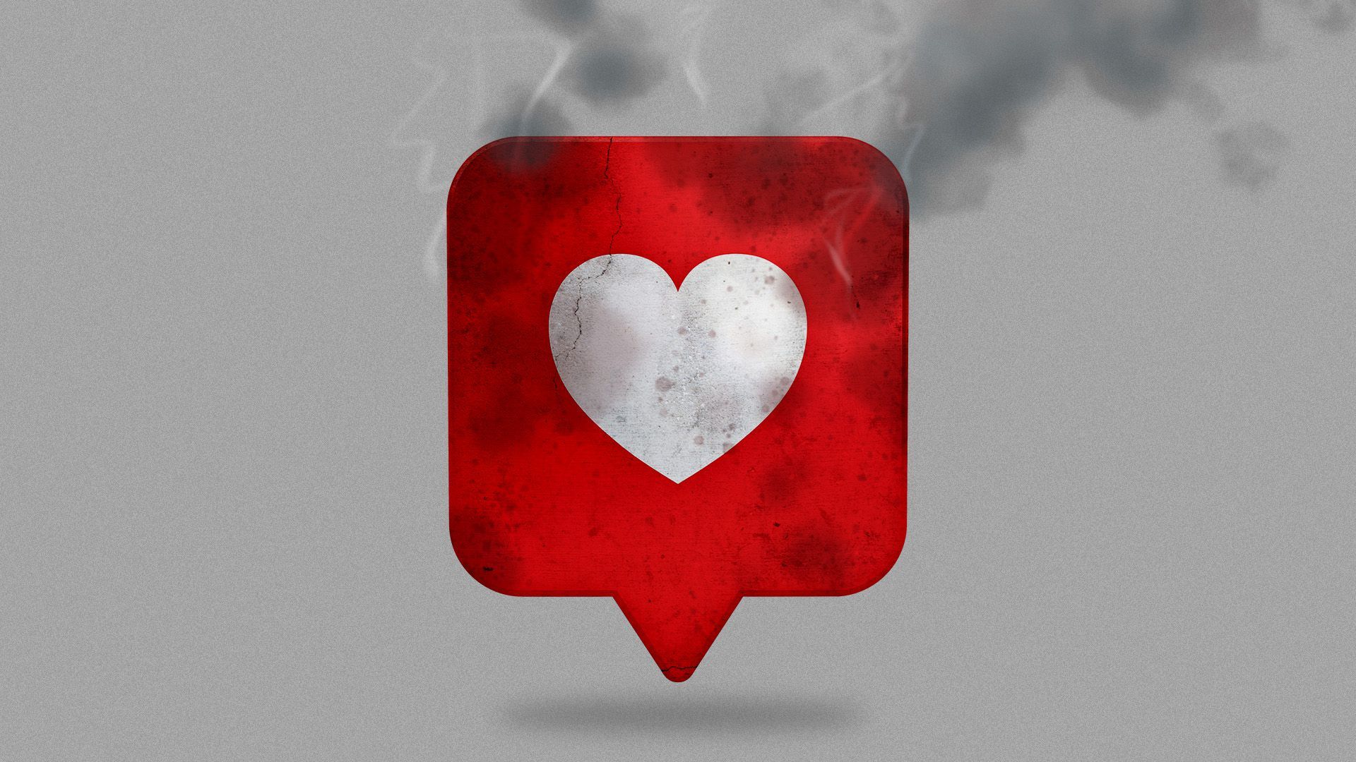 Illustration of a damaged and smoking social media heart icon 