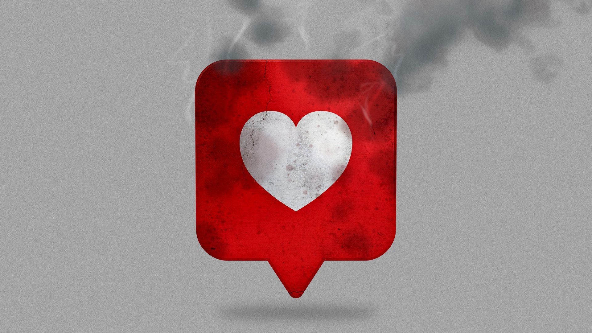 Illustration of a damaged and smoking social media heart icon