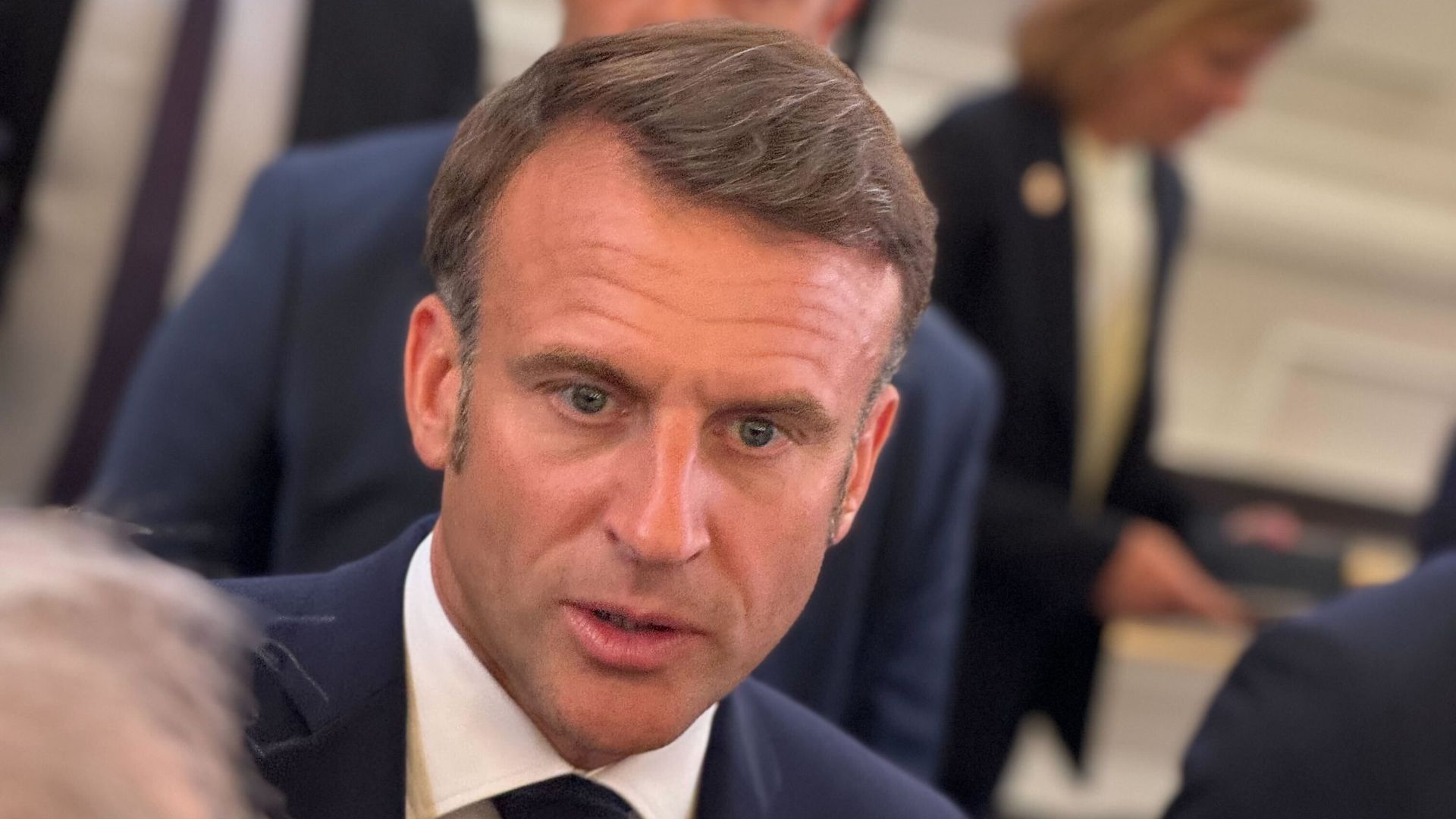French President Emmanuel Macron speaking at the French the presidential palace on July 22.