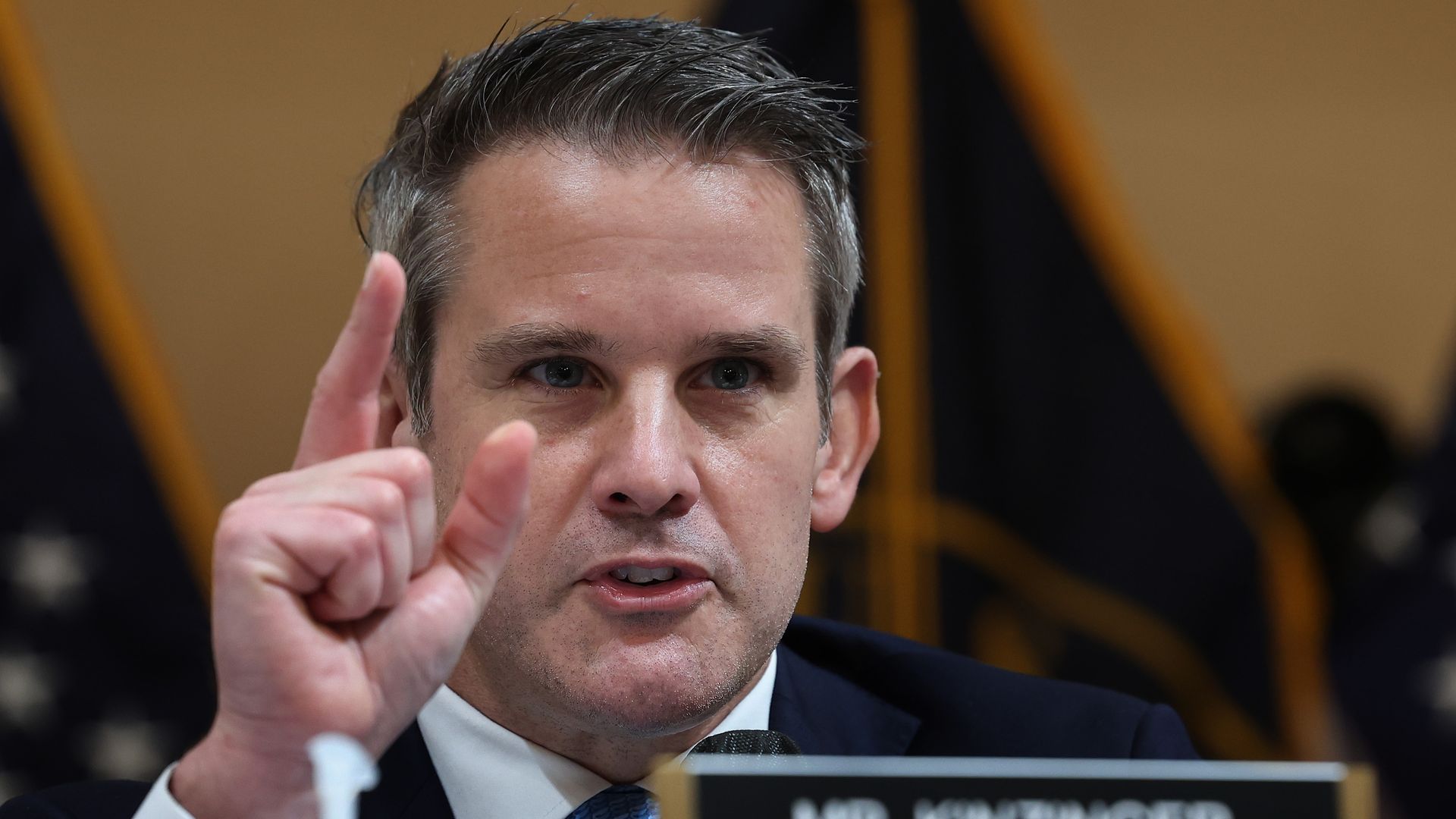 Rep. Adam Kinzinger (R-IL) gives closing remarks during a prime-time hearing in the Cannon House Office Building on July 21, 2022