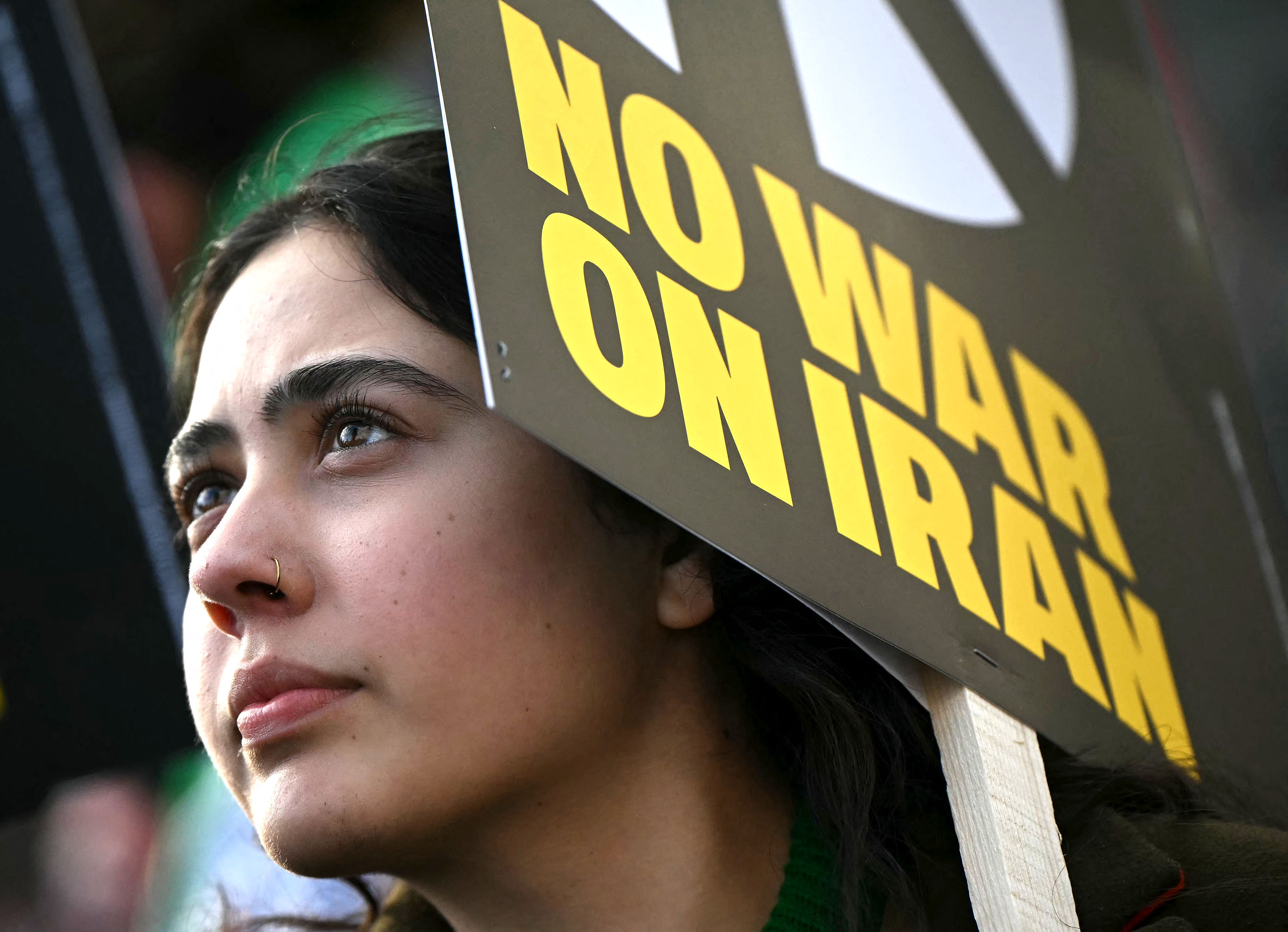 An anti-war demonstrator in London today. Photo: Justin Tallis/AFP via Getty Images