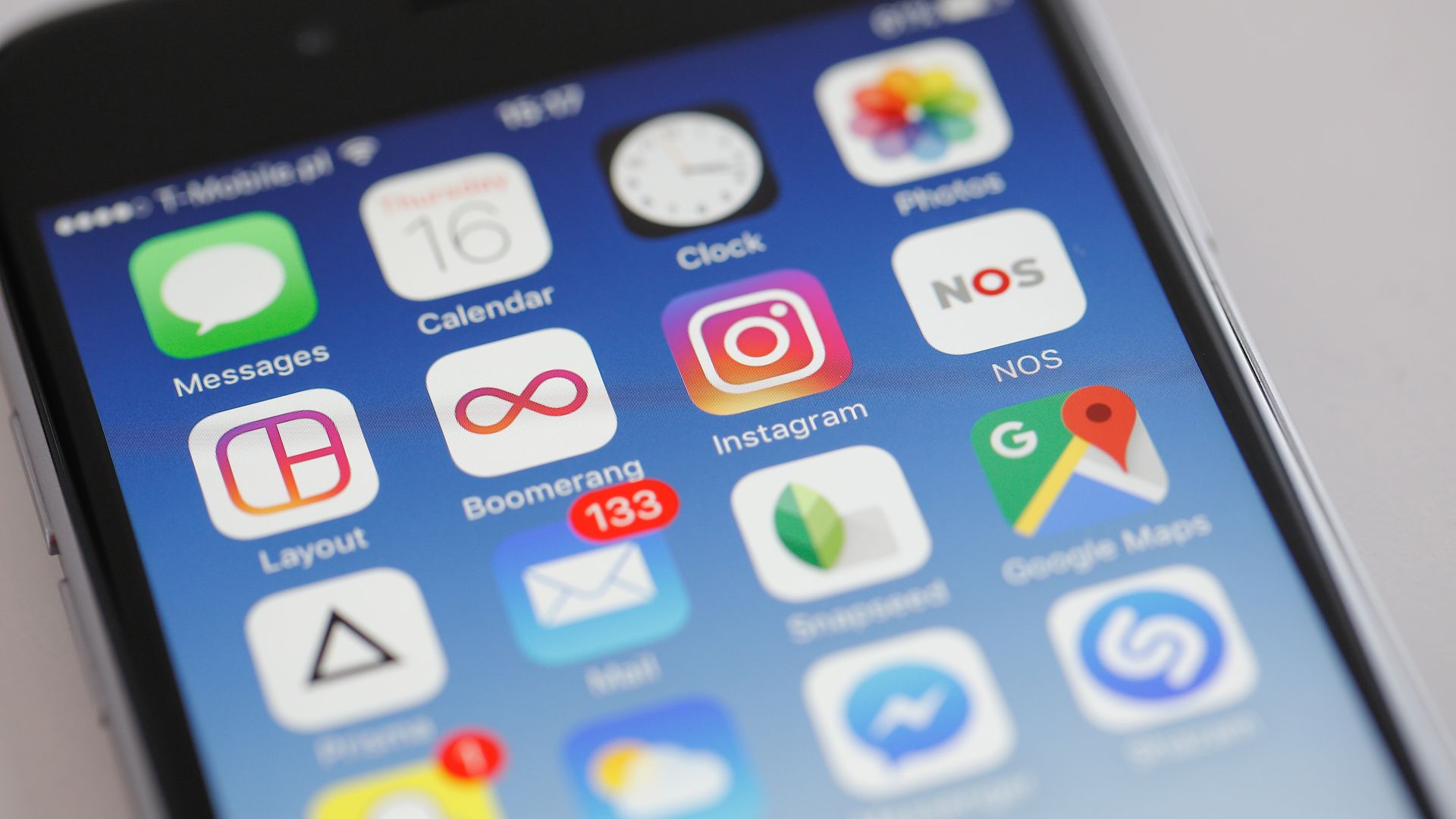 Cell phone screen with apps.