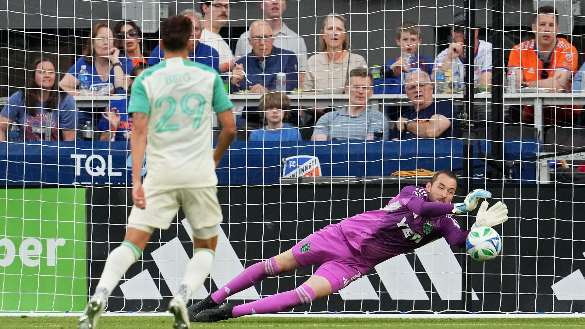 Brad Stuver goes to the ground to make a save.