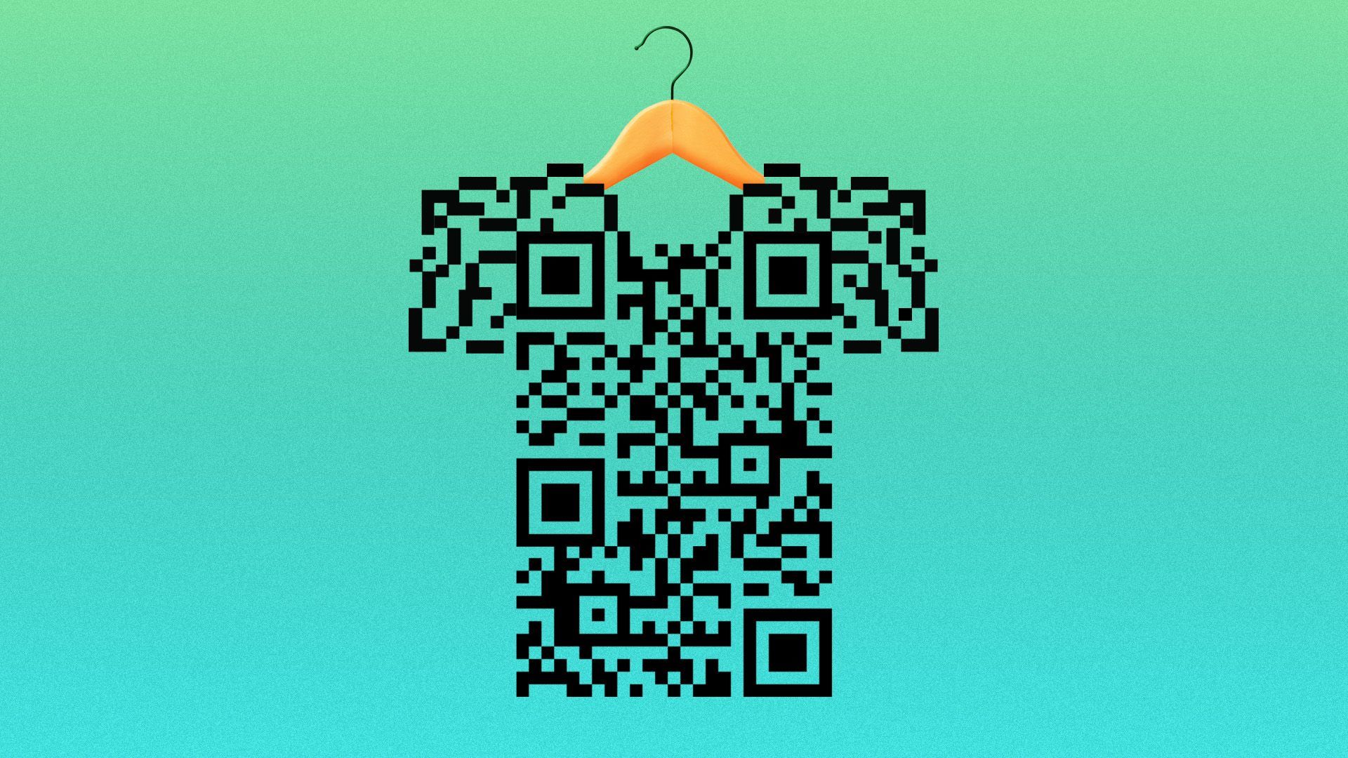 Illustration of a QR code in the shape of a shirt on a hanger