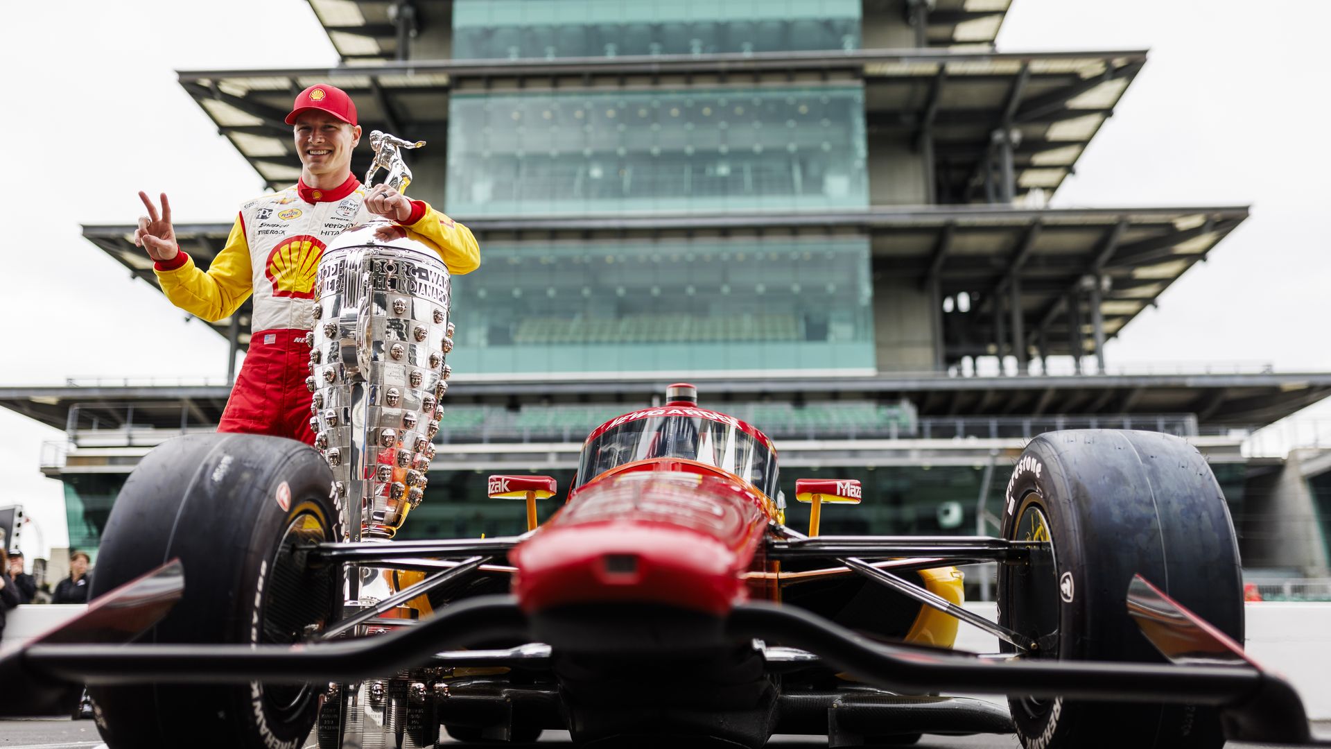 Josef Newgarden poses for a photo during the Indy 500.