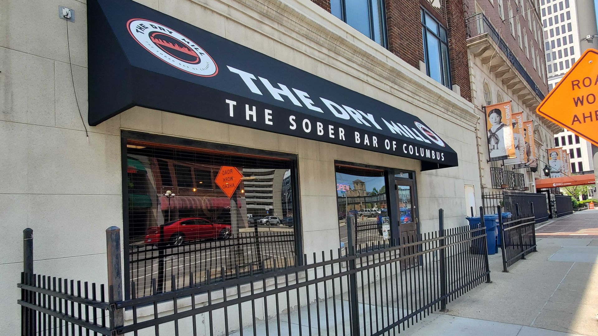 The front entrance to The Dry Mill, "The Sober Bar of Columbus"