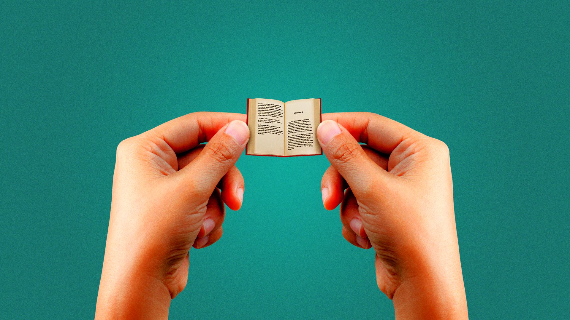 Illustration of hands holding a tiny book.