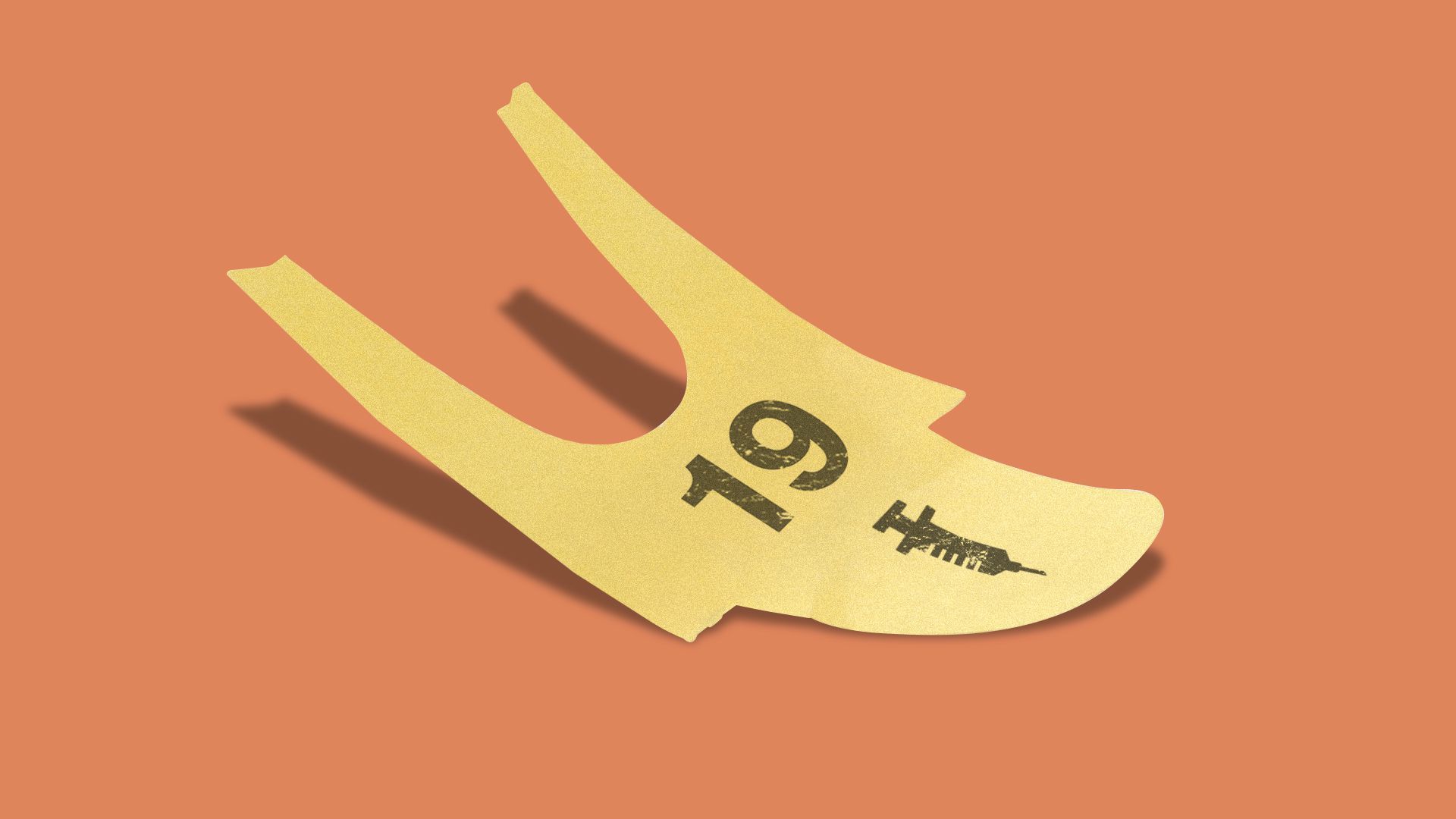 Illustration of a waiting ticket with the number 19 on it and a symbol of a syringe.