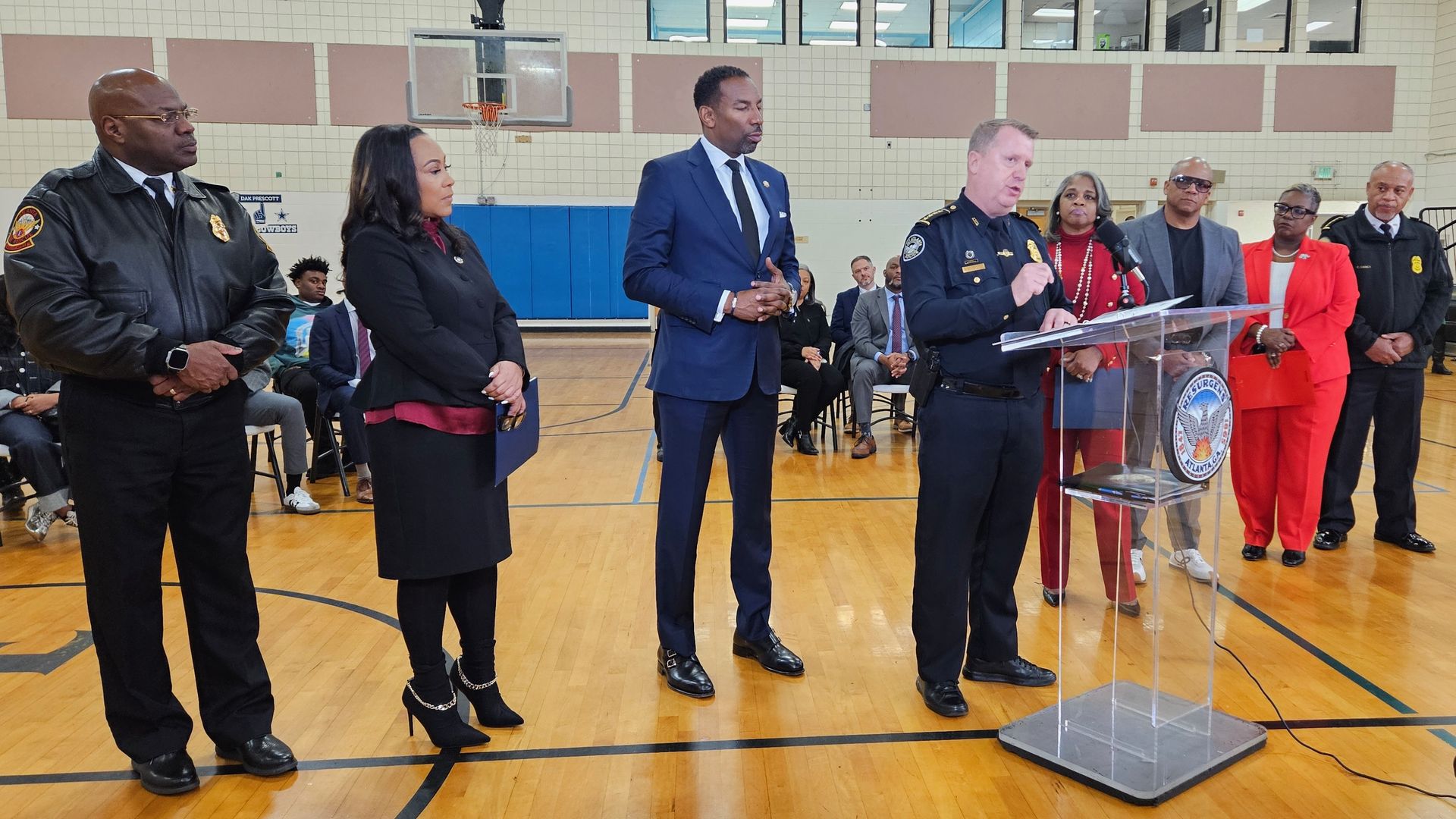City of Atlanta leaders and other law enforcement and nonprofit agencies hold a press conference announcing crime dropped in 2024.