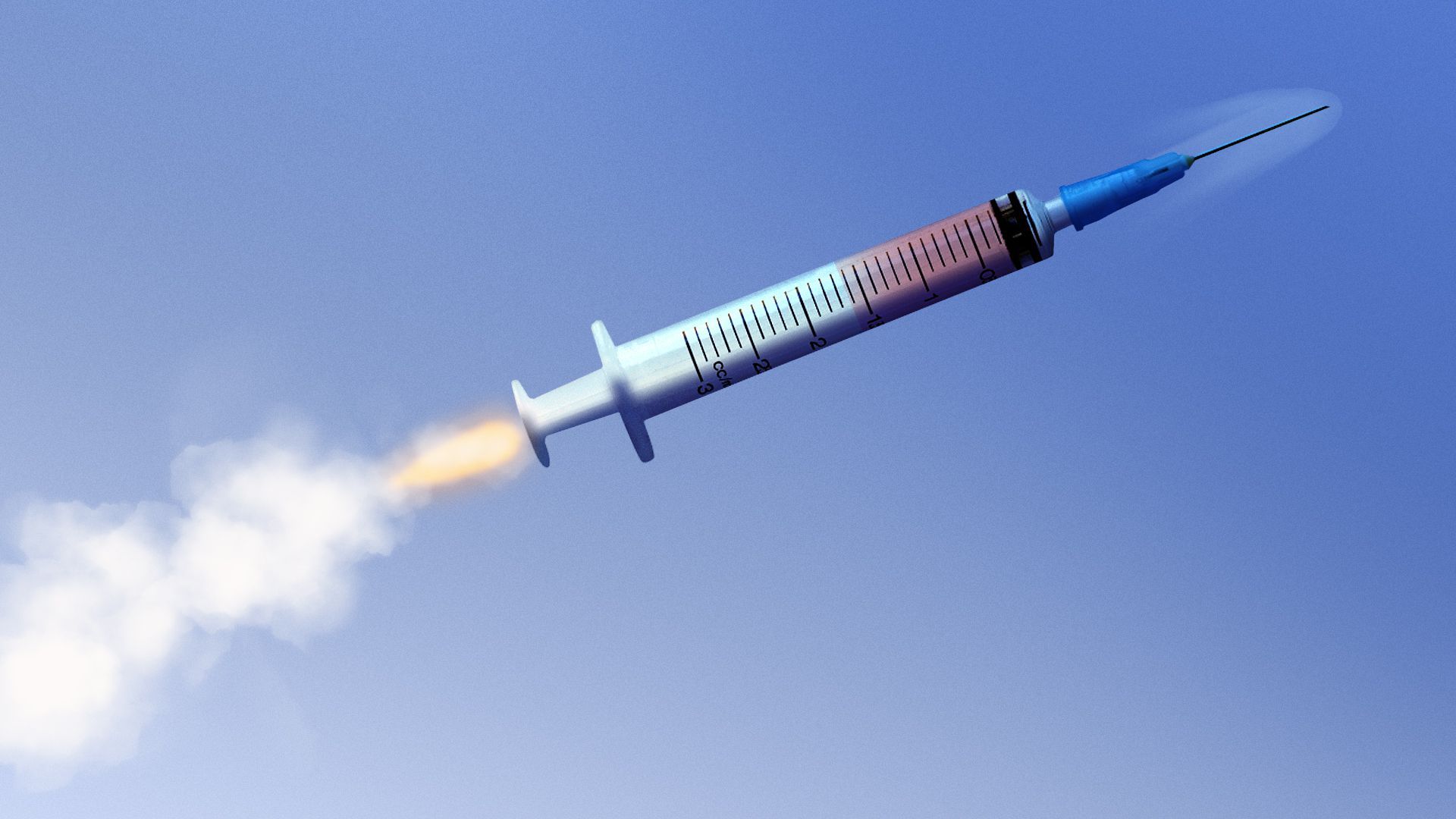 Illustration of a syringe as a rocket propelling through the atmosphere