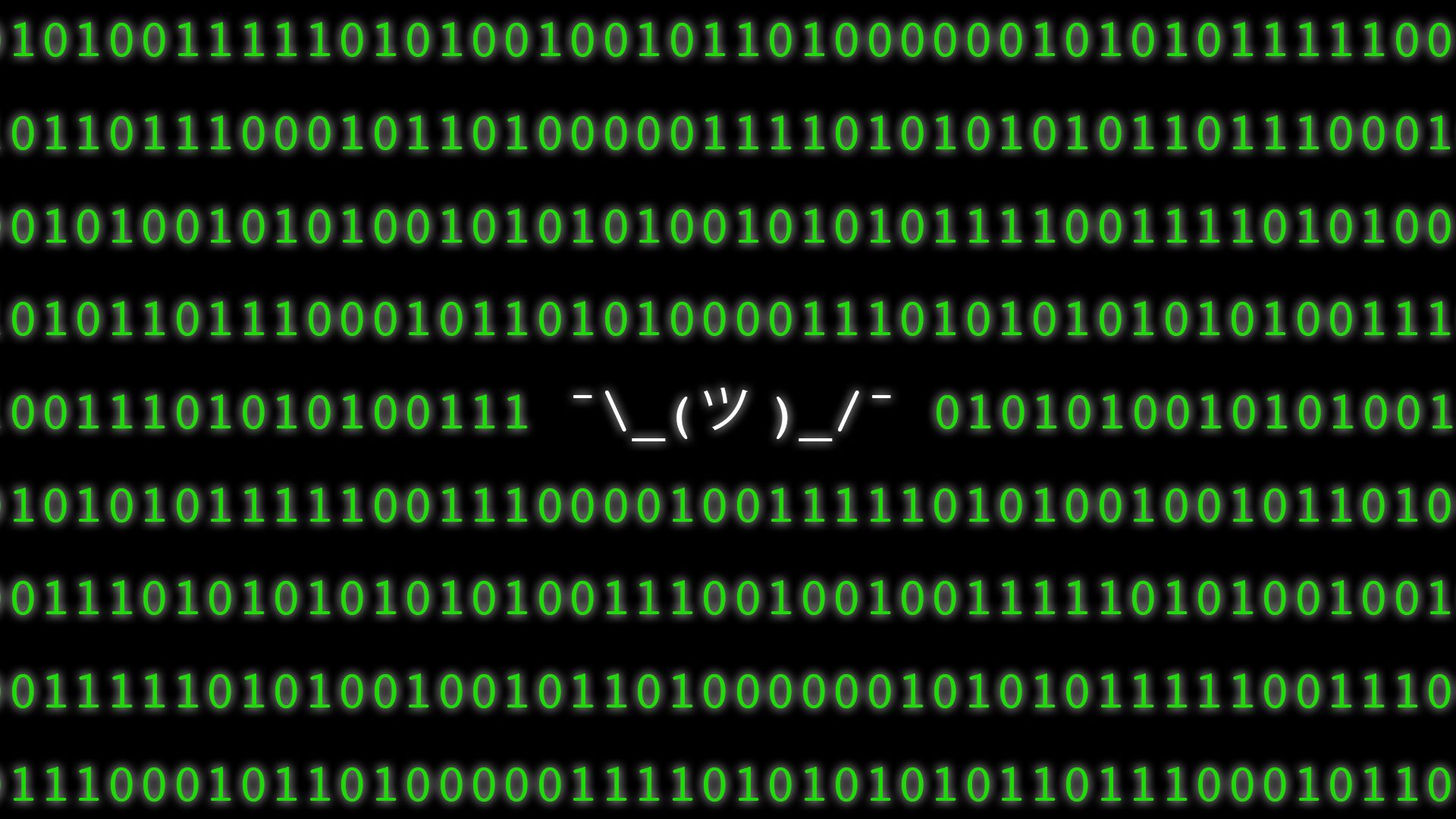 Illustration of binary code with the shrugging ascii art, ¯\_(ツ )_/¯