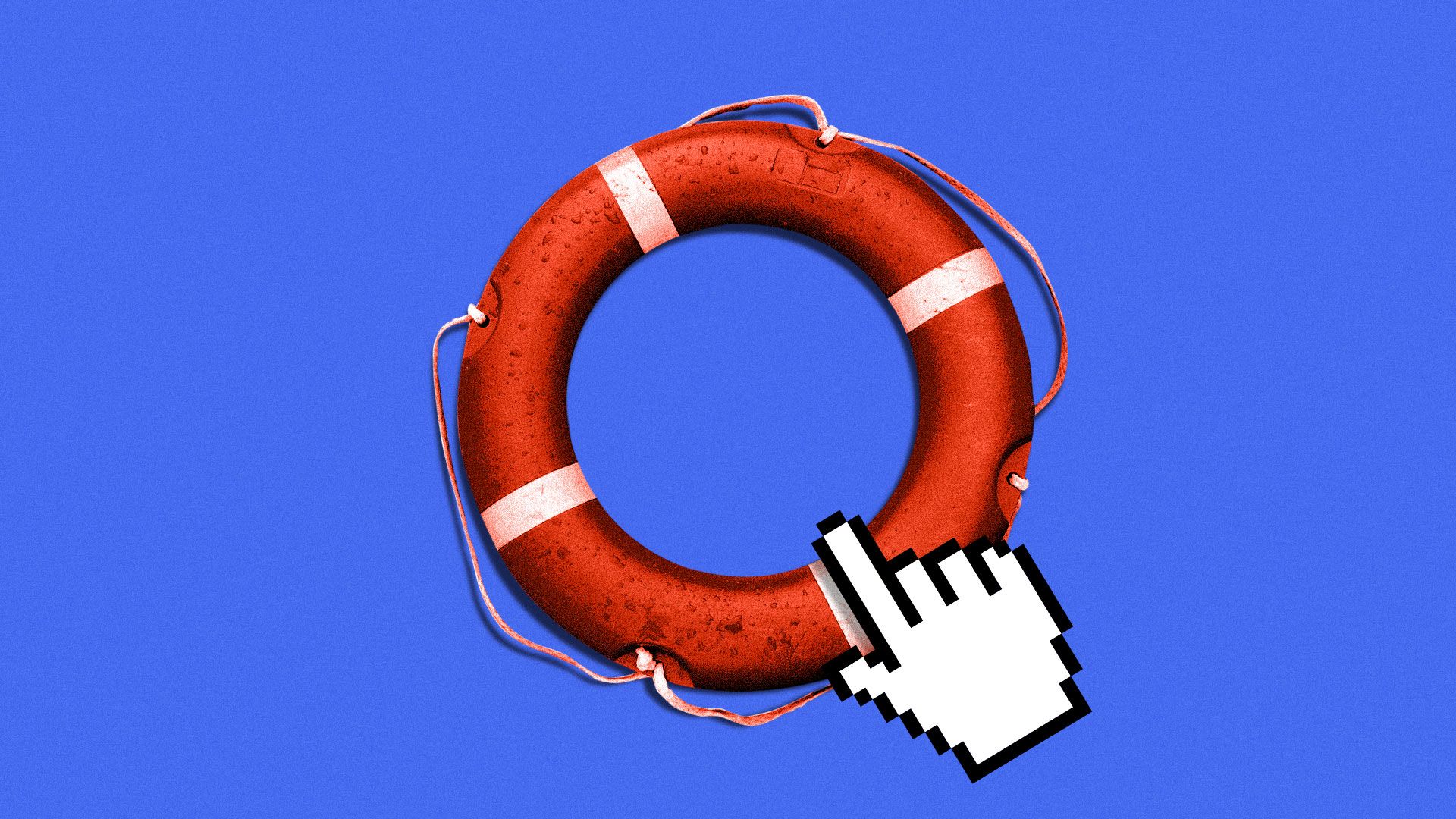 Illustration of hand cursor clicking a life preserver