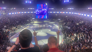 Thousands of Colorado Avalanche fans celebrate at a watch party held at Ball Arena in Denver. Photo: Gigi Sukin/Axios