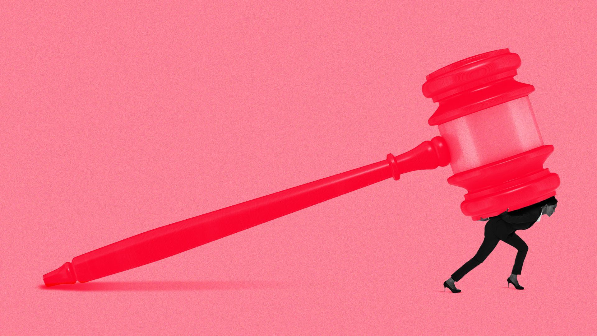 Illustration of a woman carrying an oversized gavel on her back.