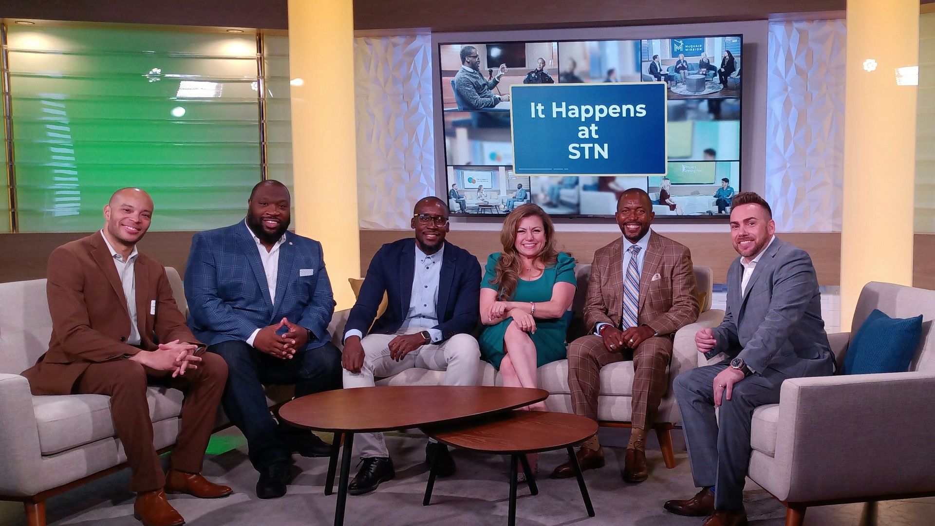 A group of people at a TV station.