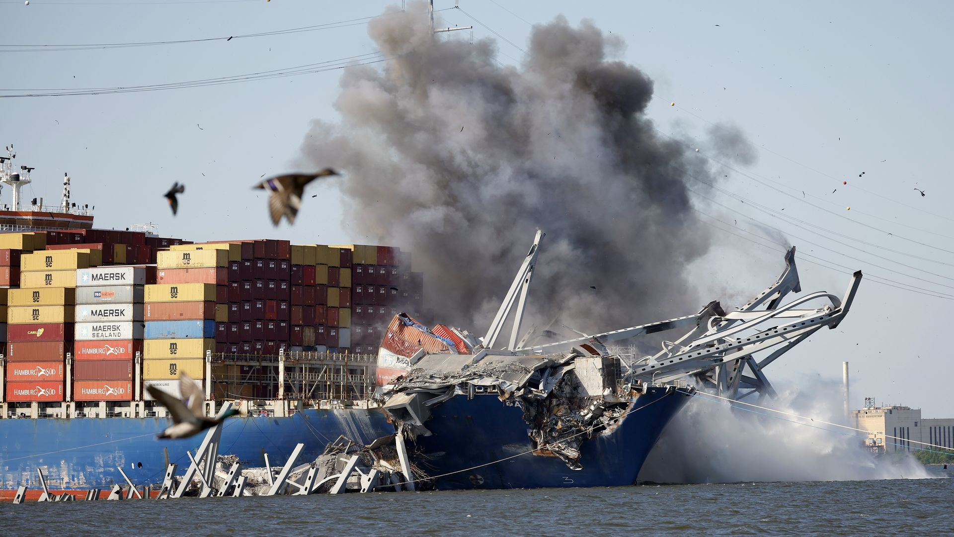 Baltimore bridge demolished with controlled explosions