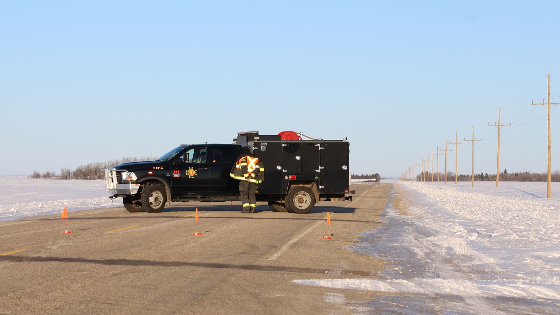 An emergency vehicle on the road.