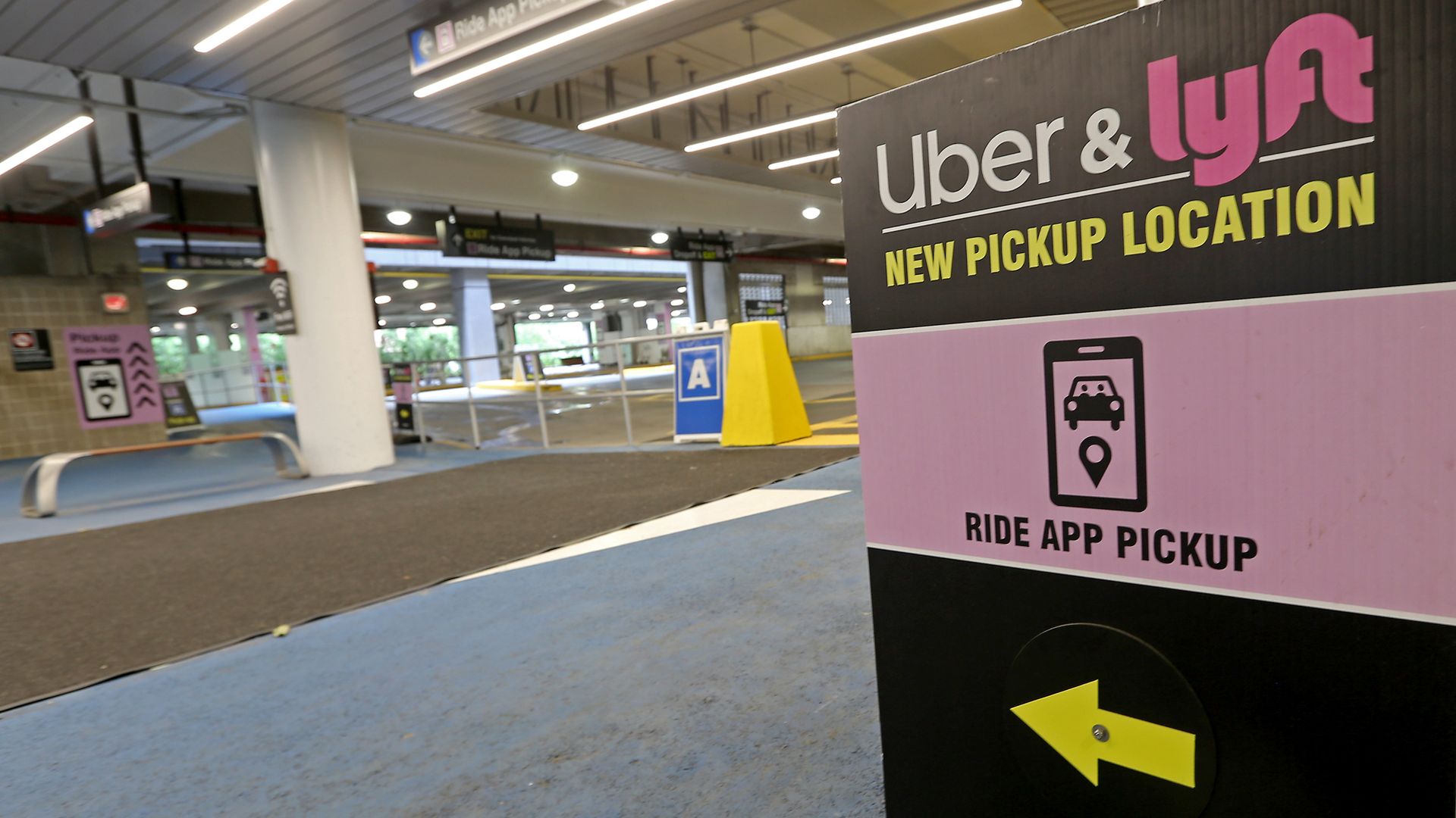 Ride App signs and areas at Logan Airport on July 14, 2020 in Boston.