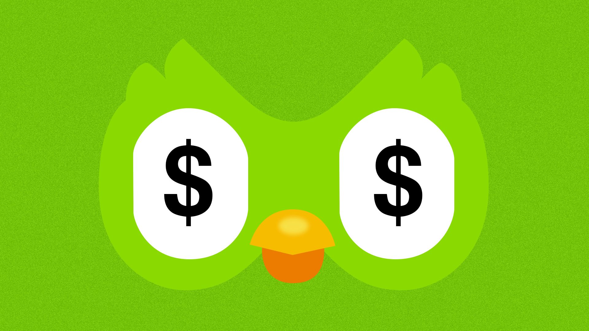  Illustration of the duolingo owl with dollar signs as eyes.