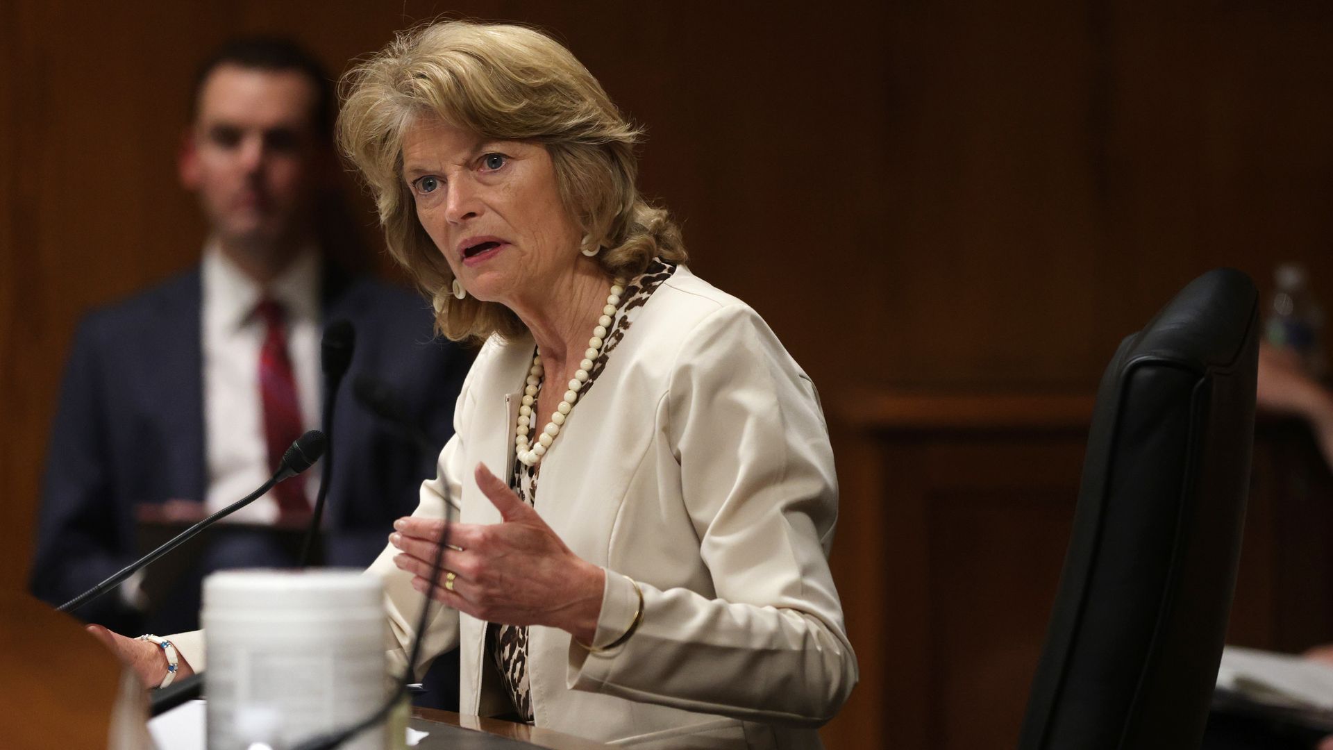 Sen. Lisa Murkowski (R-Alaska) speaking during a hearing on May 26.