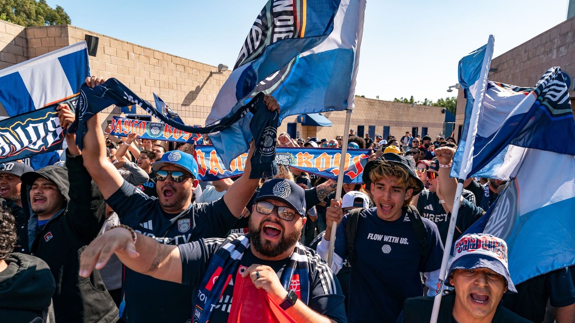 SDFC fans celebrate with flags