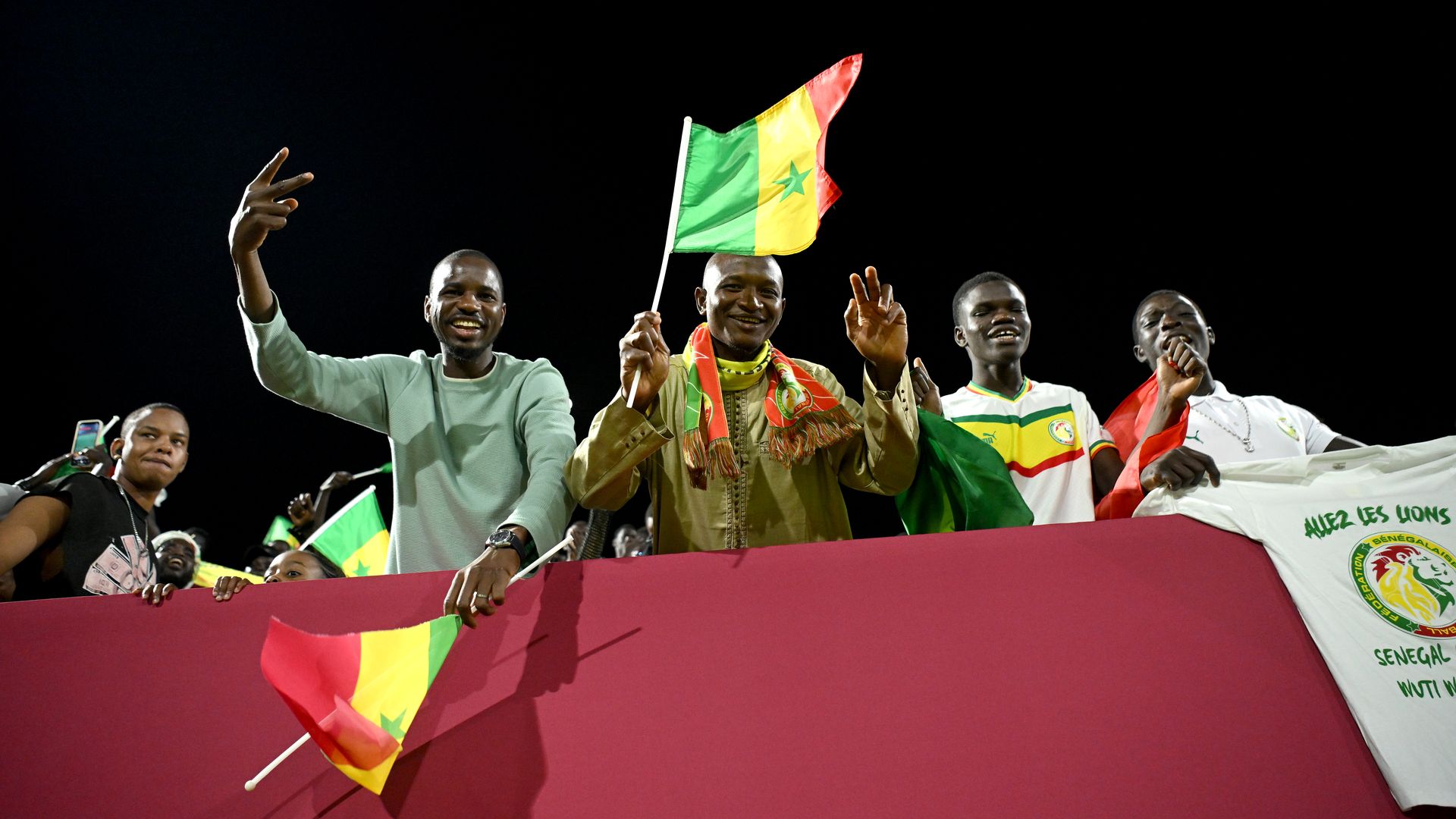 DOHA, QATAR - NOVEMBER 06: Senegal fans show their support during the FIFA Under-17 World Cup match between Senegal and Costa Rica at Aspire Academy on November 06, 2025 in Doha, Qatar. (Photo by Jurij Kodrun - FIFA/FIFA via Getty Images)
